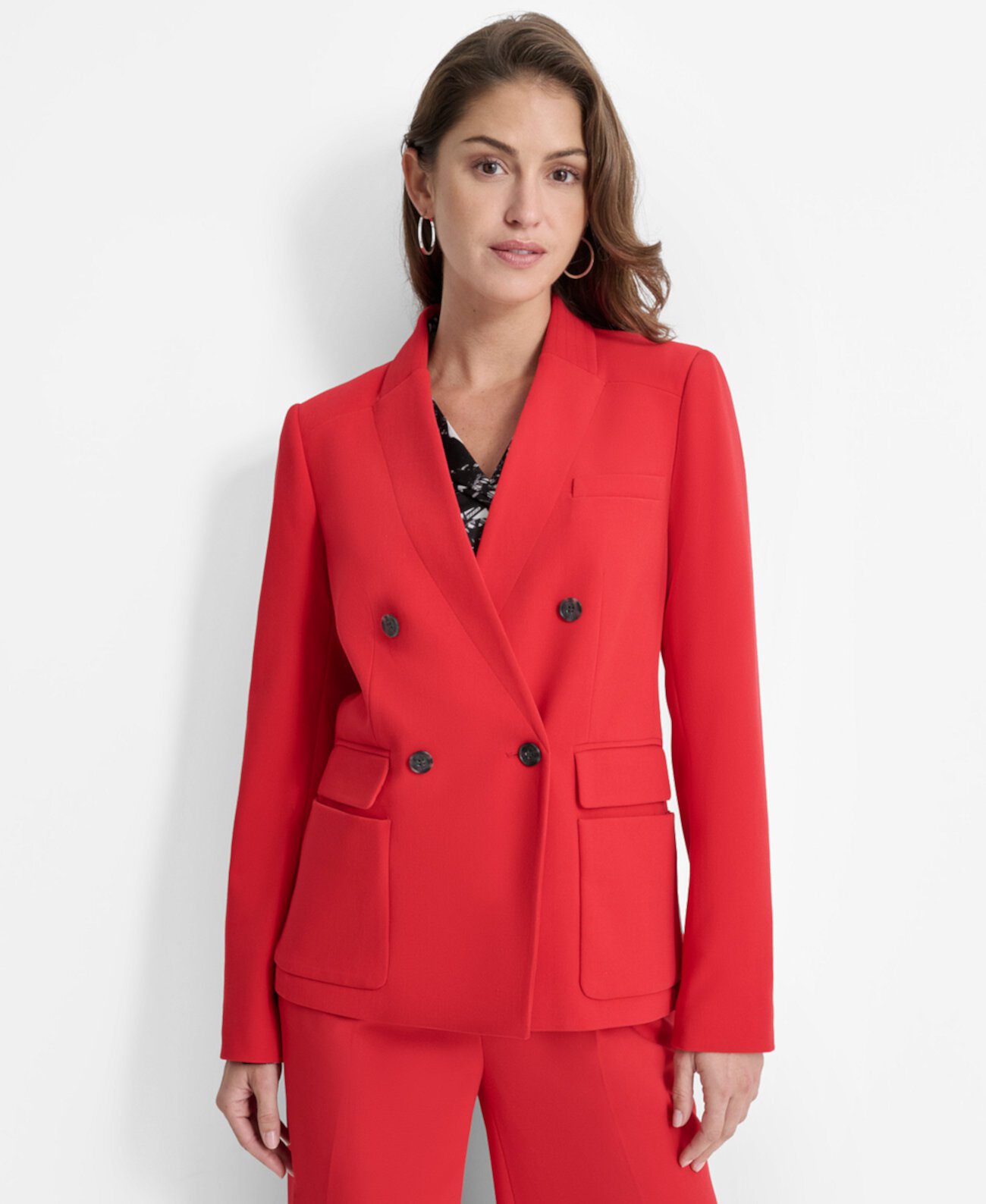 Petite Notched-Collar Double-Breasted Blazer DKNY