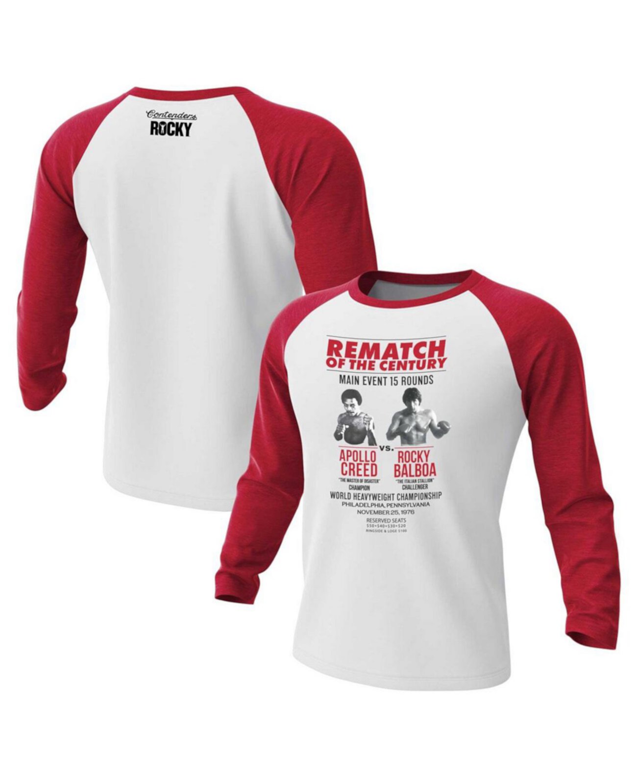 Men's White/Red Rocky Rematch of the Century 3/4-Sleeve Raglan T-Shirt Contenders Clothing