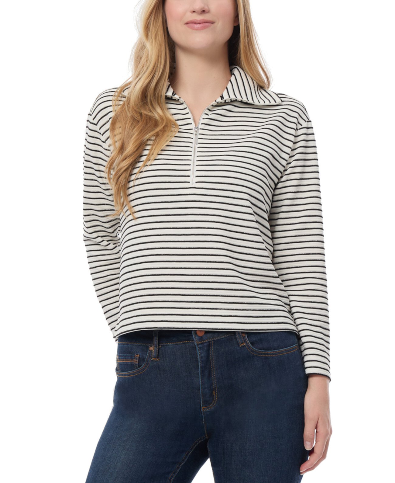 Женская Футболка Jones New York Petite Metallic Striped Zip-Neck Jones New York