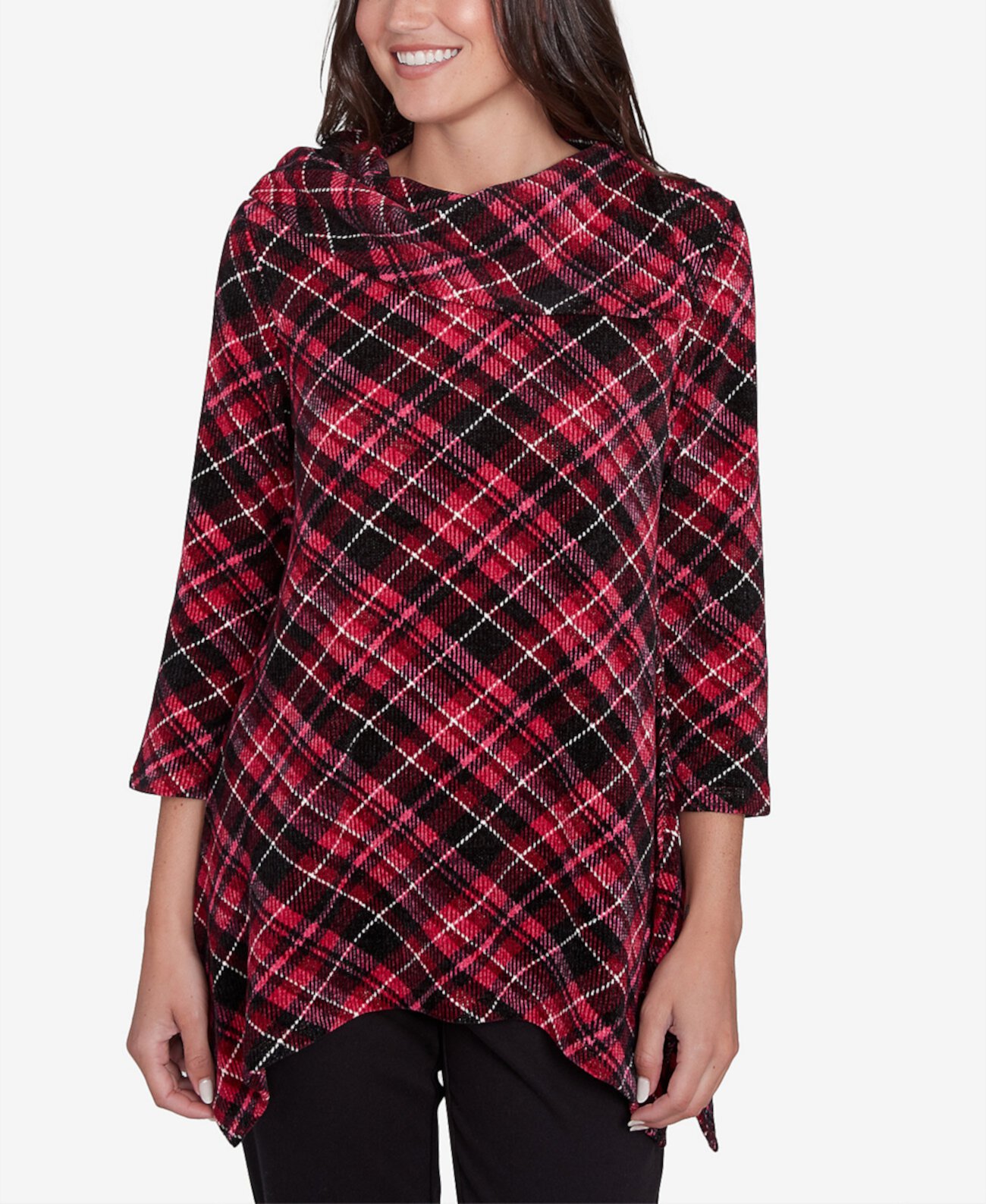 Женский Свитер Ruby Rd. Petite Plaid Chenille Ribbed Knit Split Cowl Neck Top Ruby Rd.