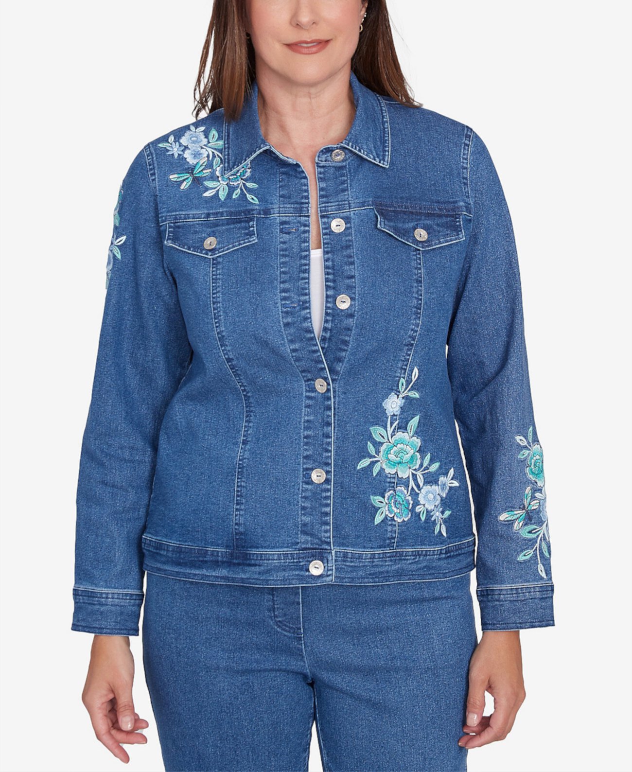 Women's Lake Victoria Floral Embroidered Denim Jacket Alfred Dunner