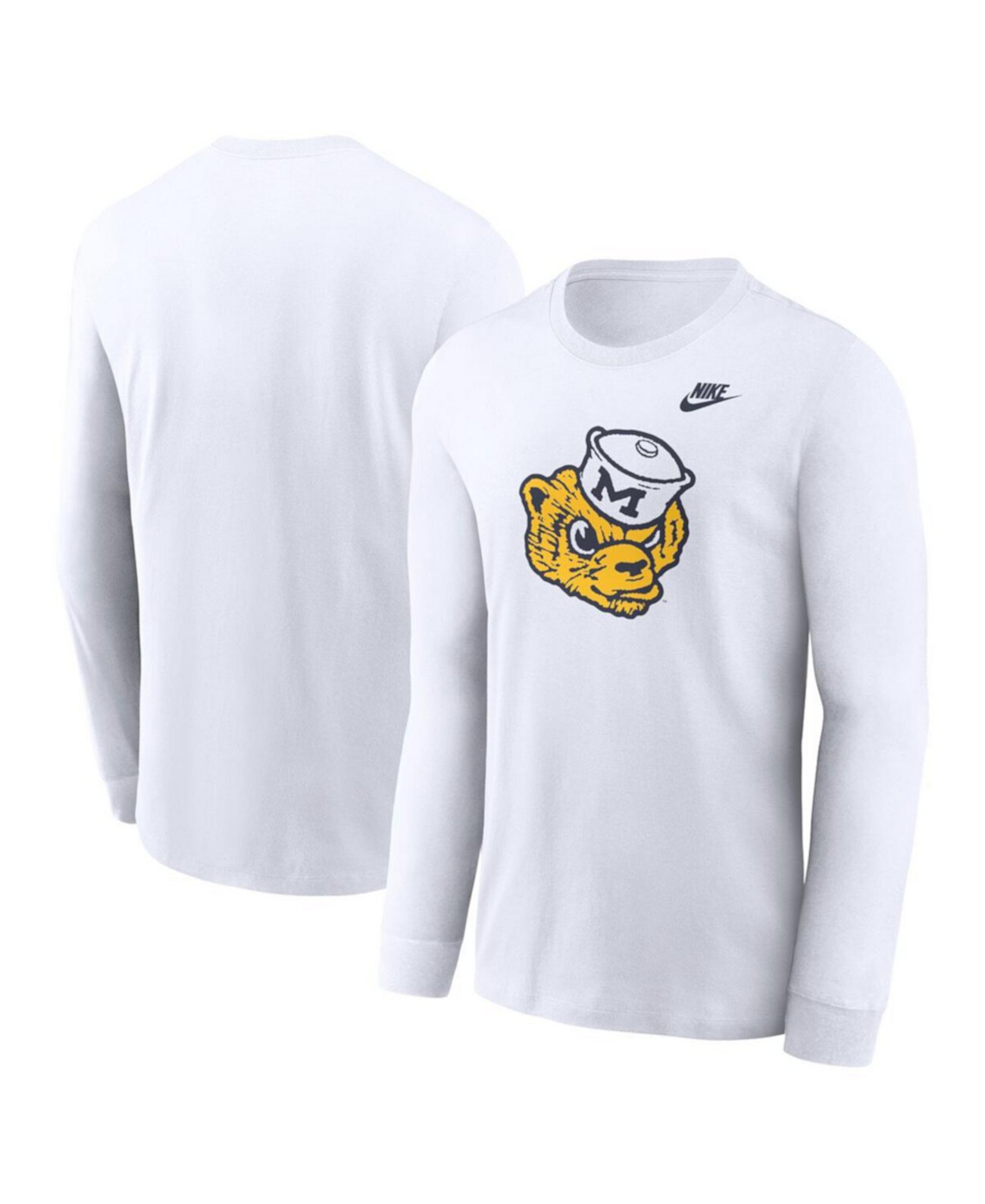 Men's White Michigan Wolverines Legacy Primary Logo Long Sleeve T-Shirt Nike