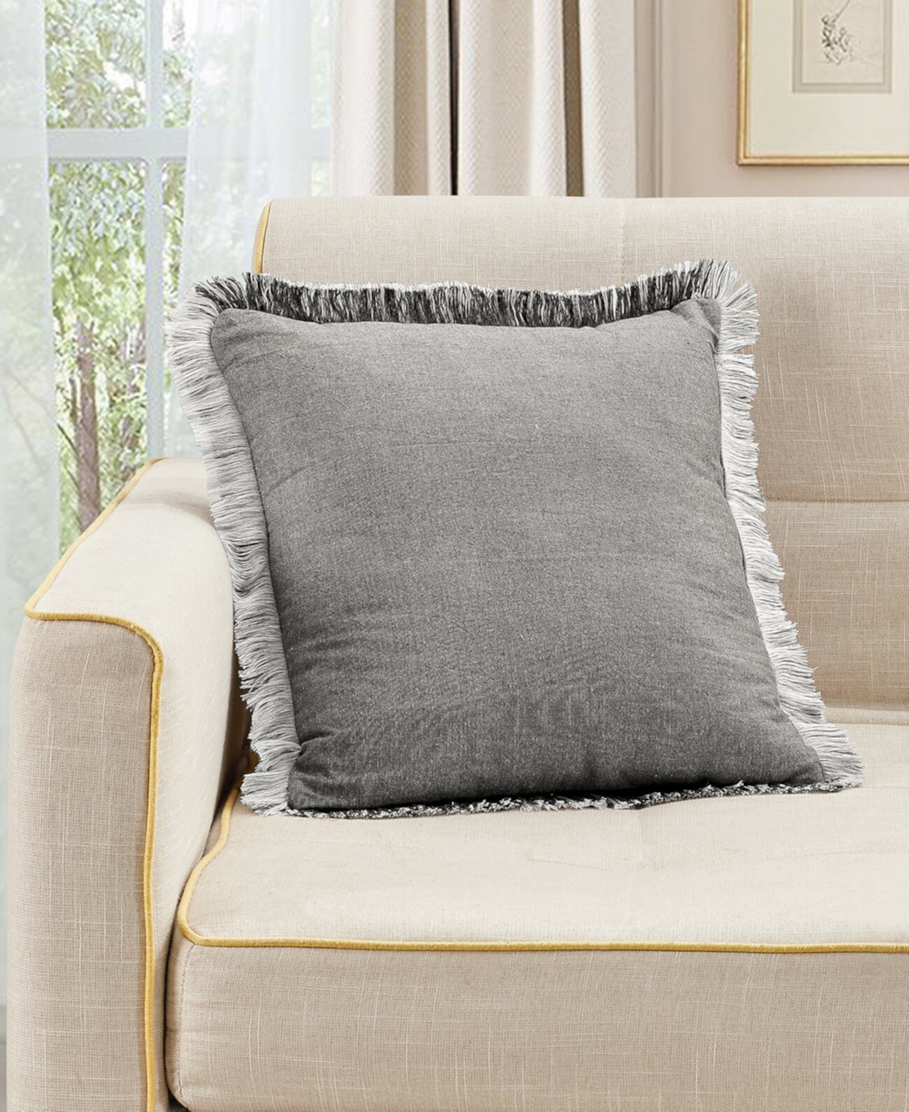 Cotton Fringed Decorative Pillow, 18" x 18" Sunham