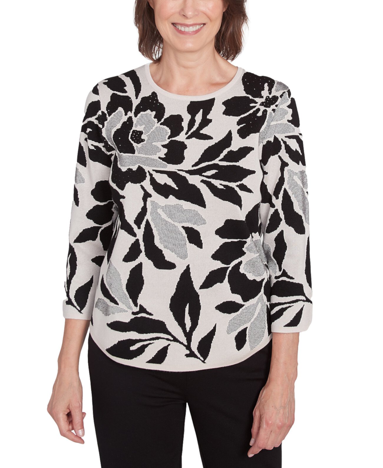 Petite Romancing The Stone Floral Jacquard Sweater Alfred Dunner