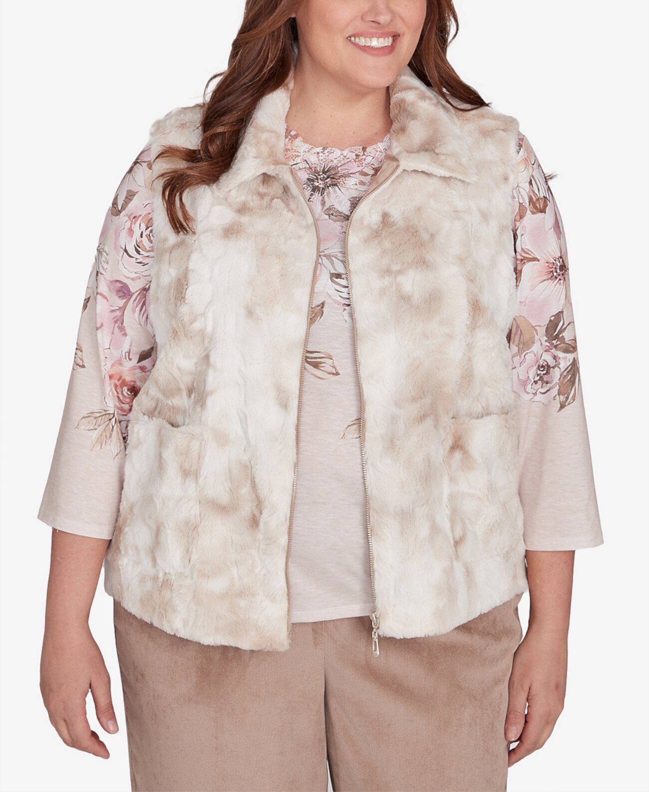 Plus Size Telluride Faux Fur Collared Vest Alfred Dunner