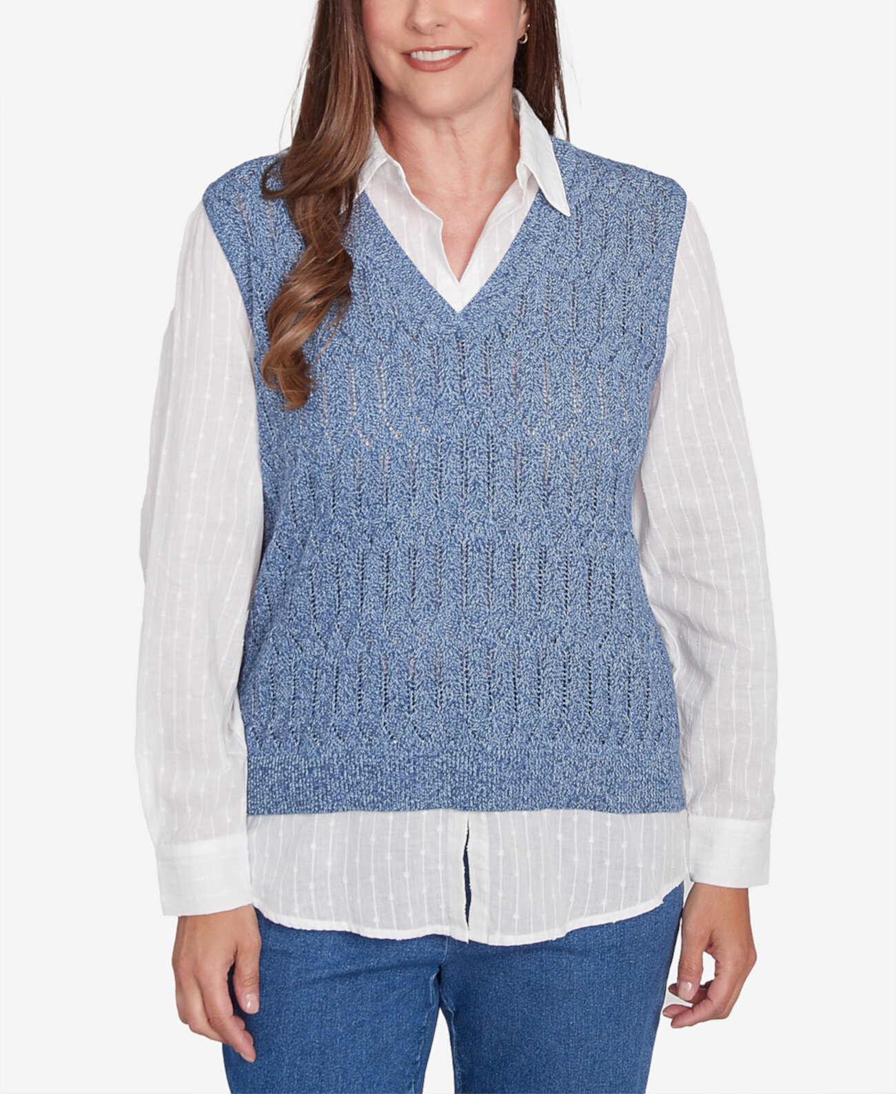 Женская Свитер Alfred Dunner Petite Collared Vest Two in One Sweater Alfred Dunner