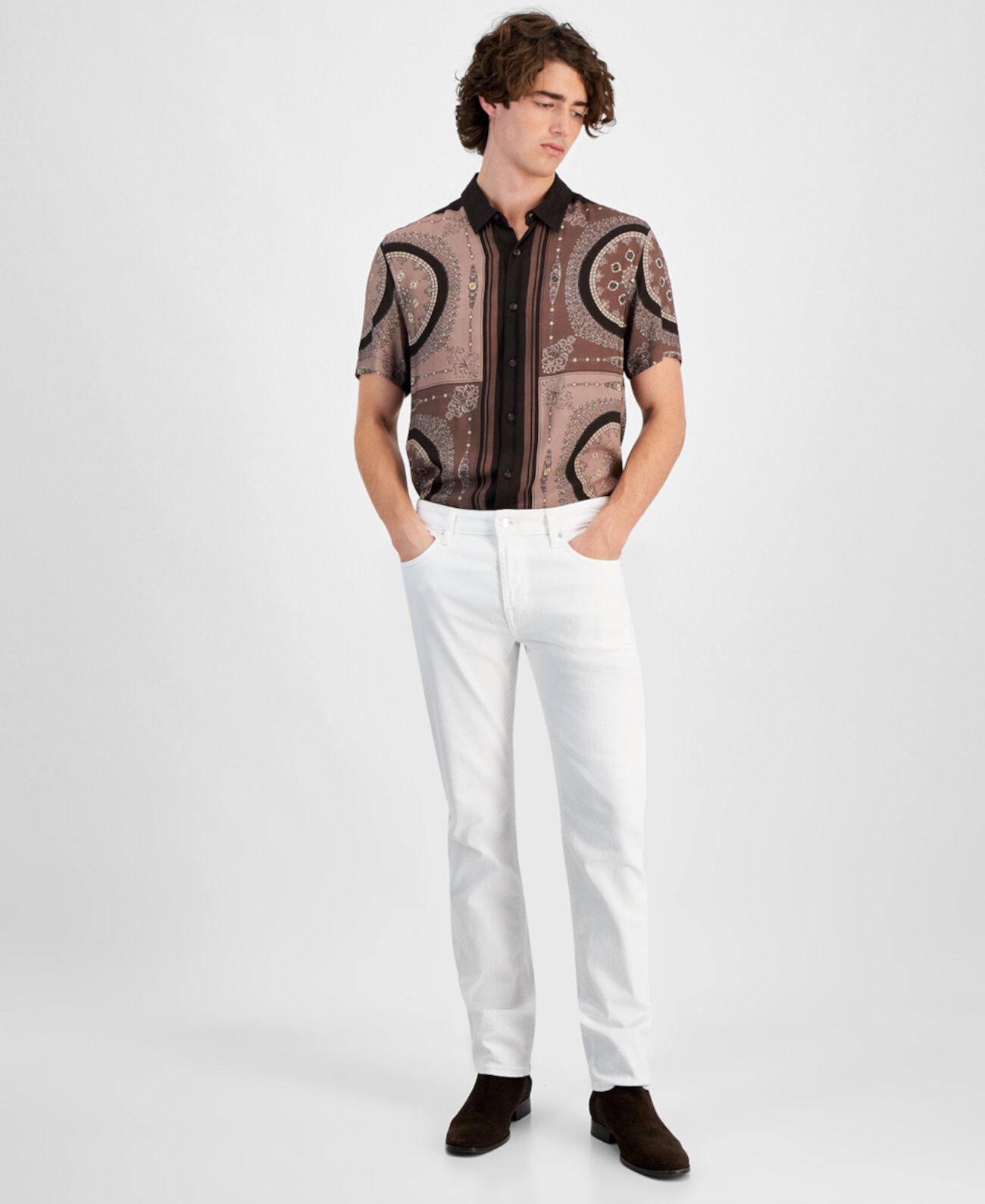 Men's Slim-Straight White Denim Jeans GUESS