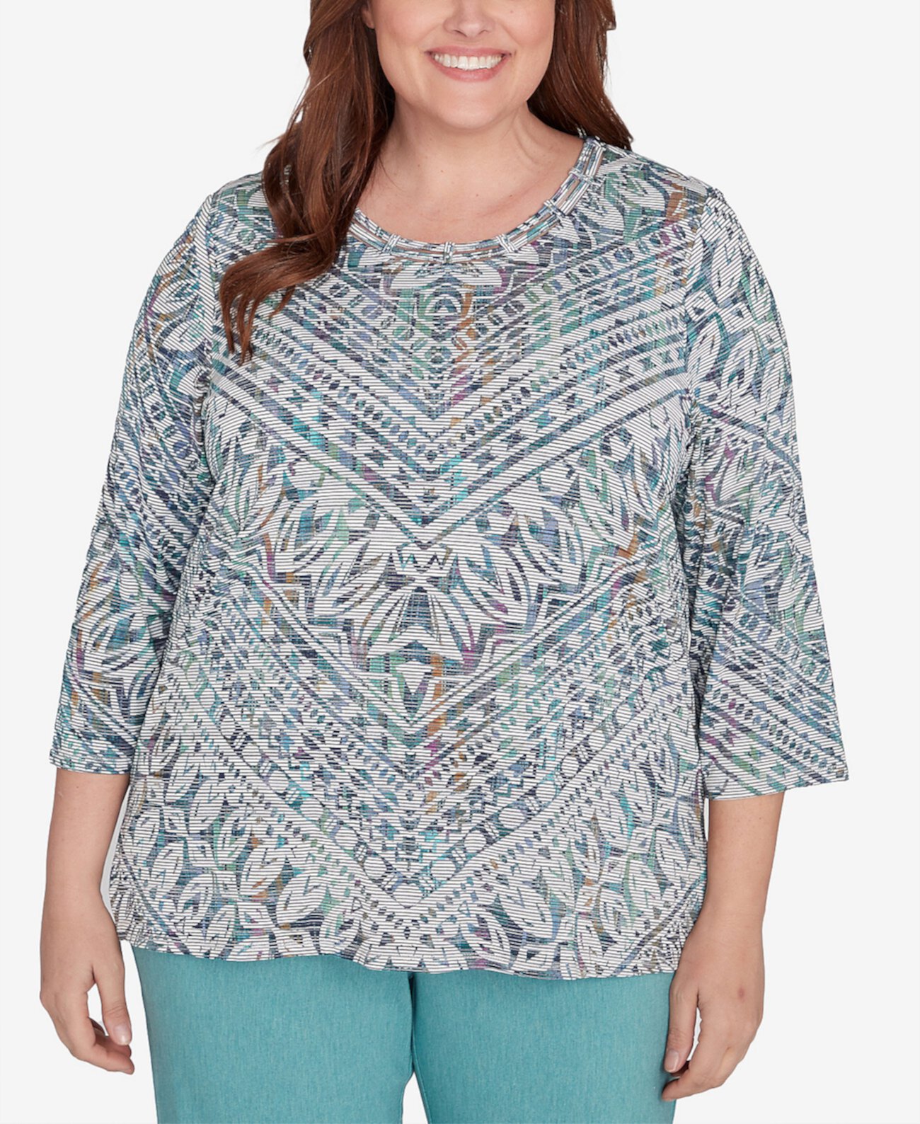 Plus Size Lake Victoria Kaleidoscope Chevron Double Stripe Top Alfred Dunner