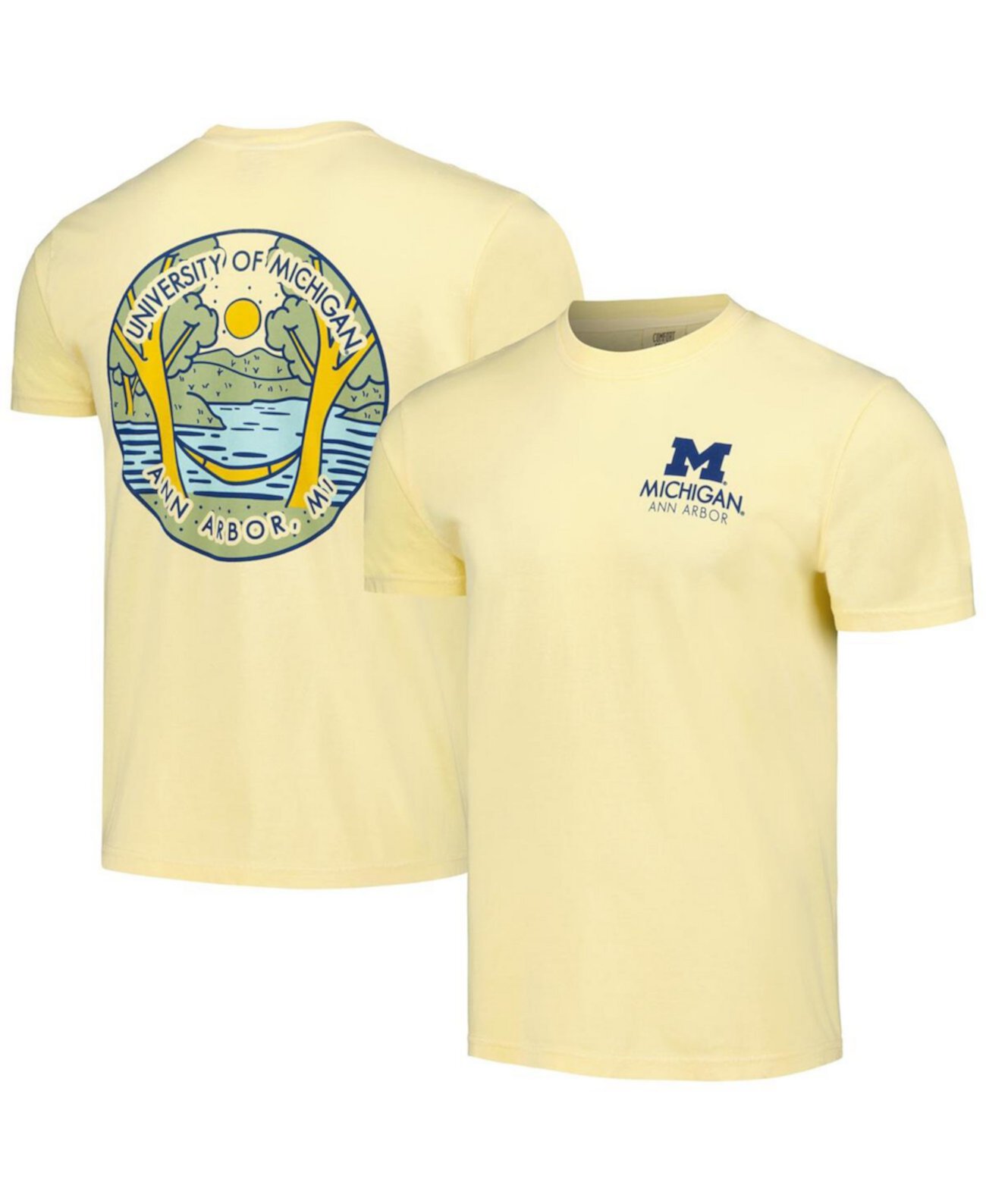 Men's and Women's Gold Michigan Wolverines Scenic Comfort Colors T-Shirt Image One