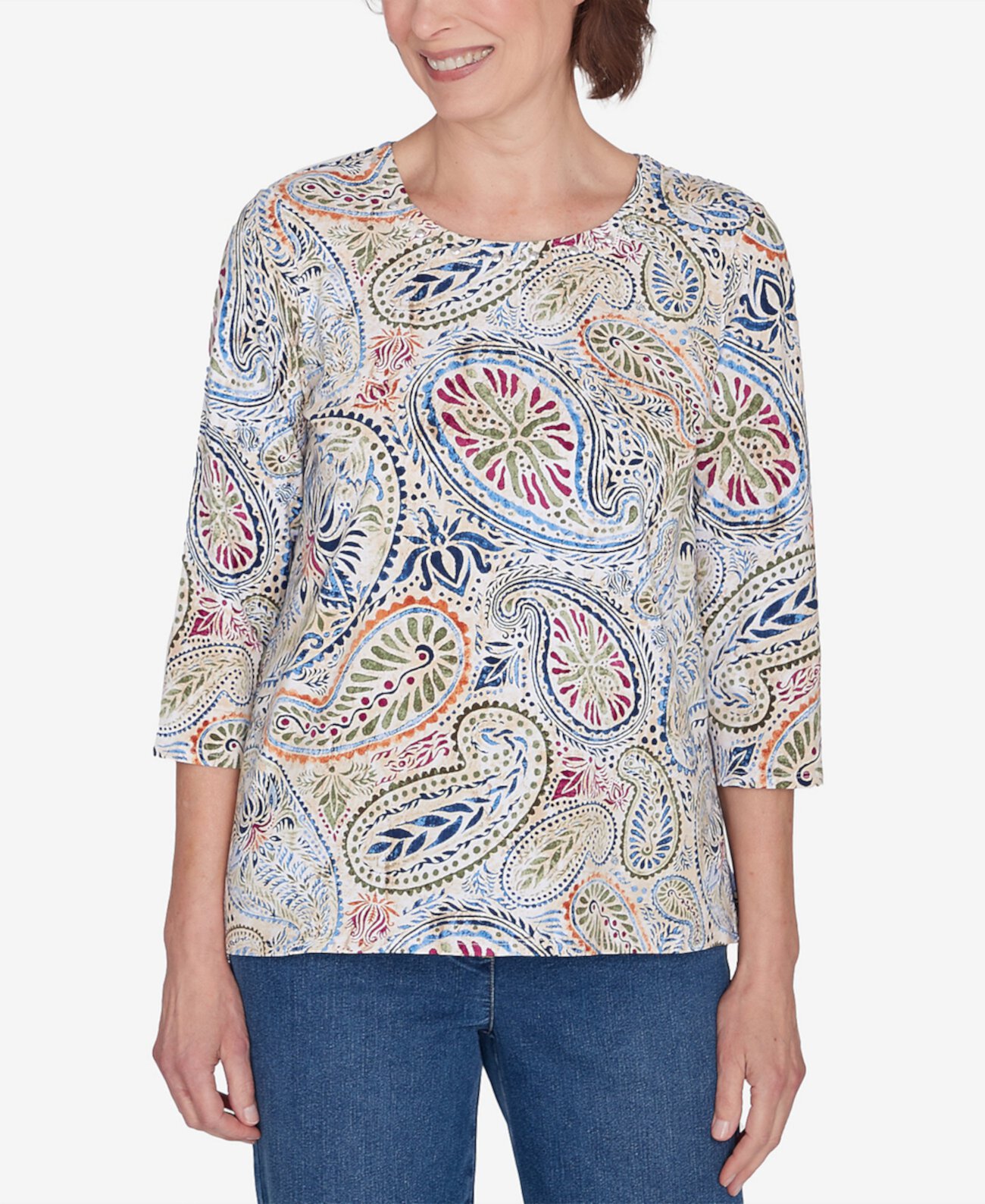 Petite Key Items Paisley Short Sleeve Top Alfred Dunner