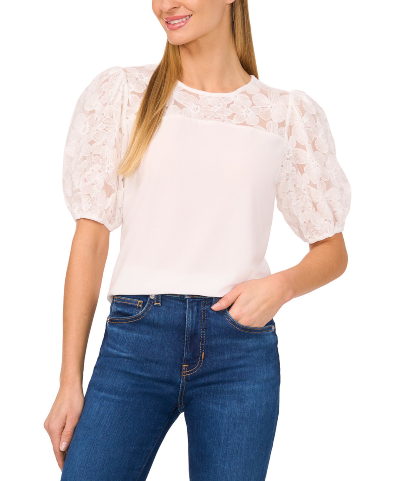 Women's Lace Puff-Sleeve Top CeCe