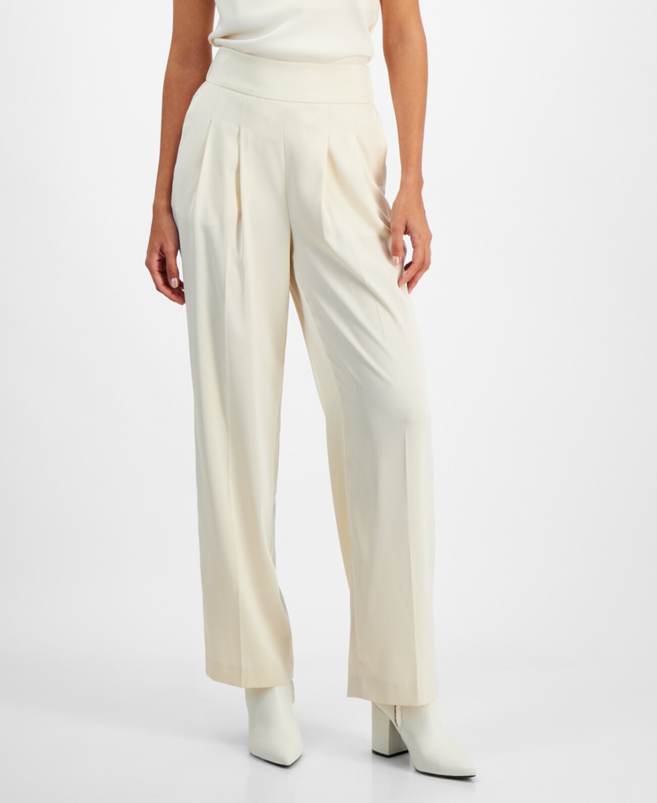 Women's Satin High Rise Pleat-Front Wide Leg Pants, Created for Macy's Bar III