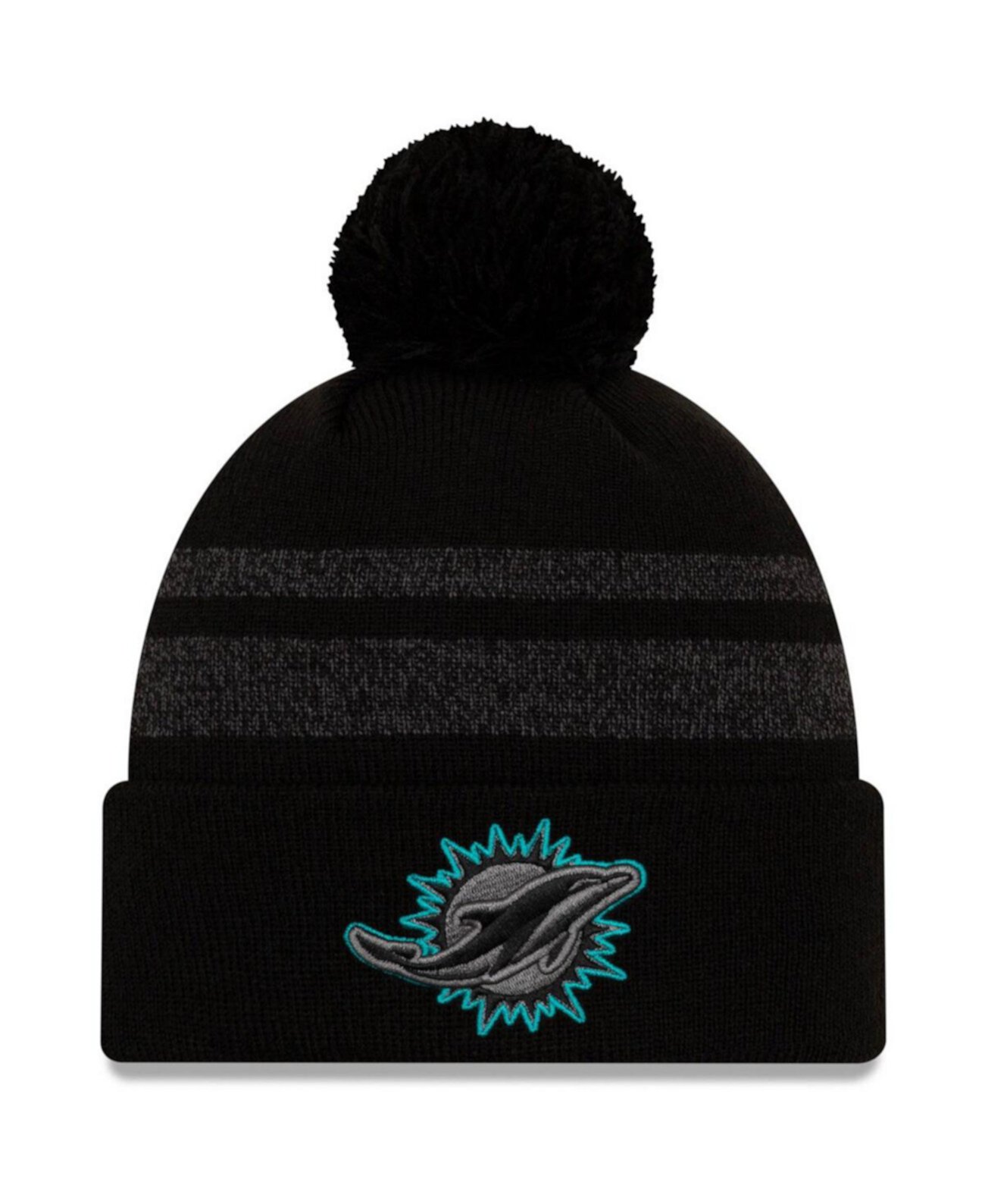 Men's Black Miami Dolphins Dispatch Cuffed Knit Hat With Pom New Era