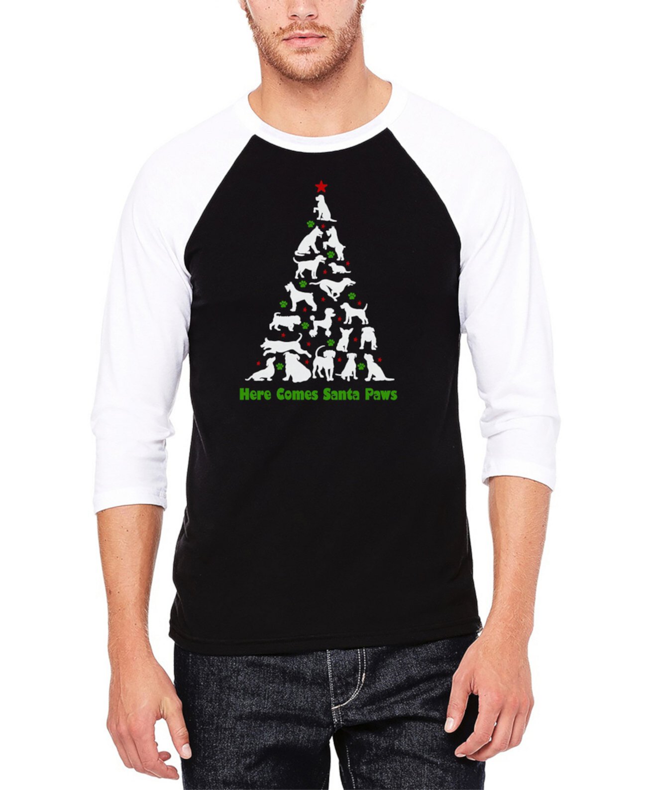 Мужская Футболка LA Pop Art Here Comes Santa Paws Raglan LA Pop Art