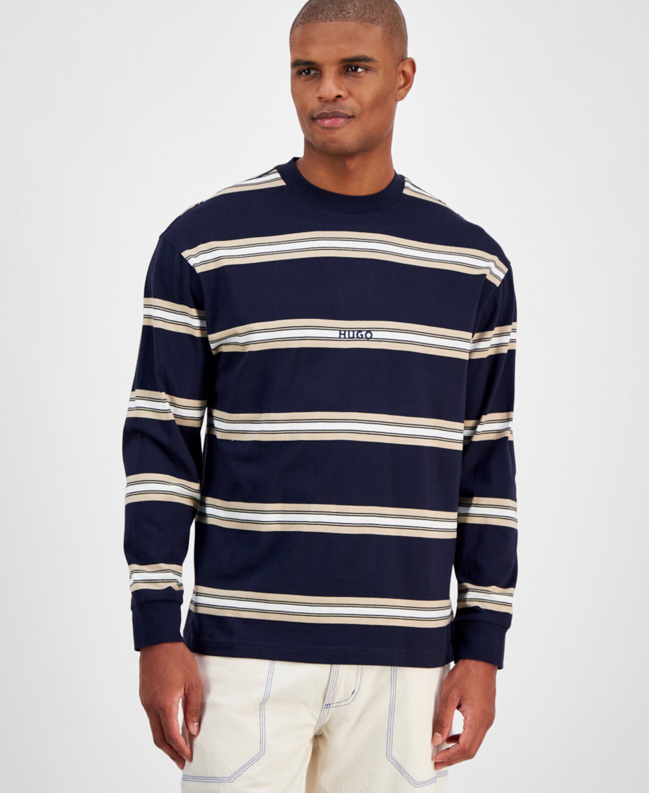 Men's Nistriplo Relaxed Fit Striped Long Sleeve Crewneck T-Shirt BOSS