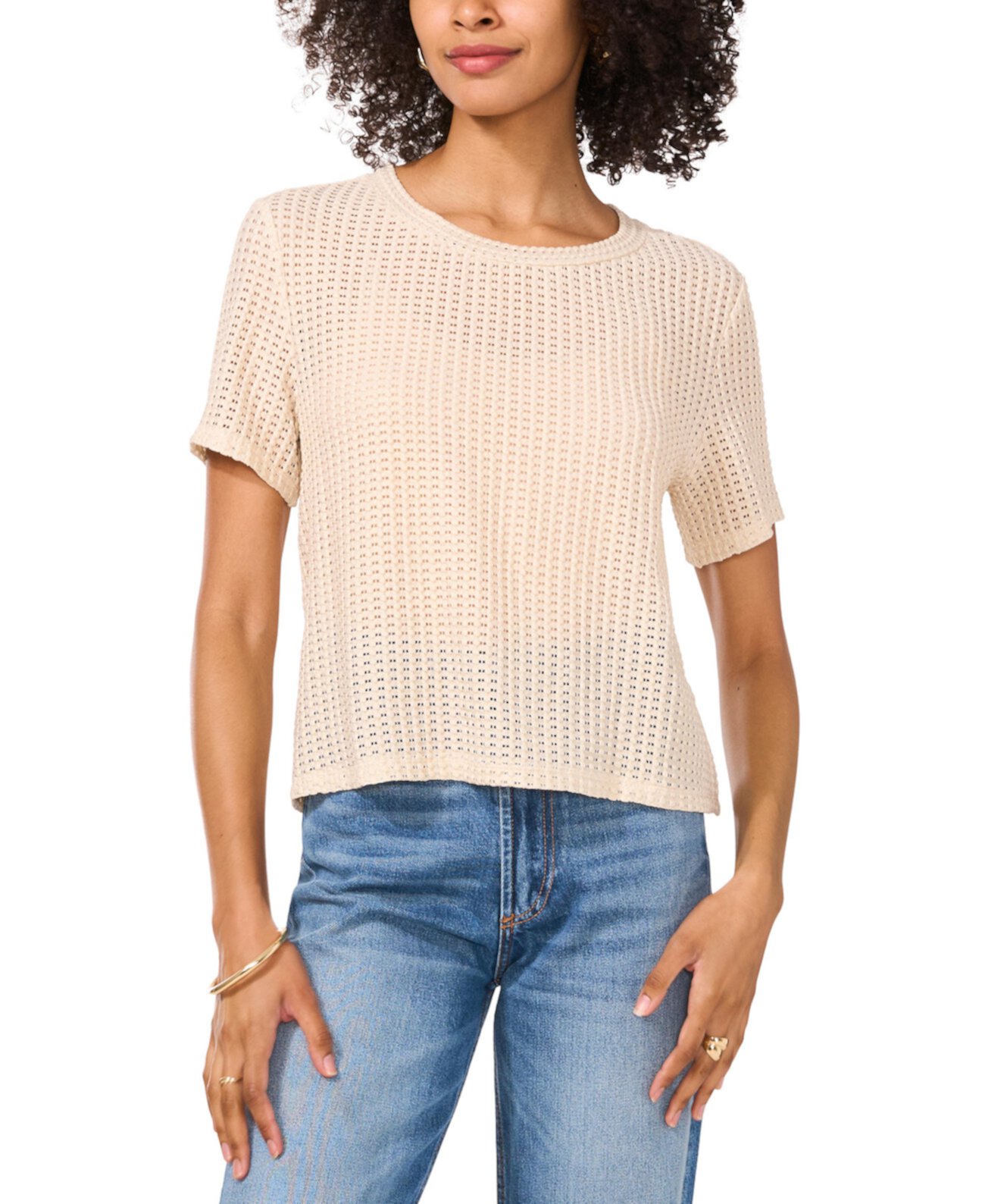 Women's Sheer Short-Sleeve Crewneck Tee Vince Camuto