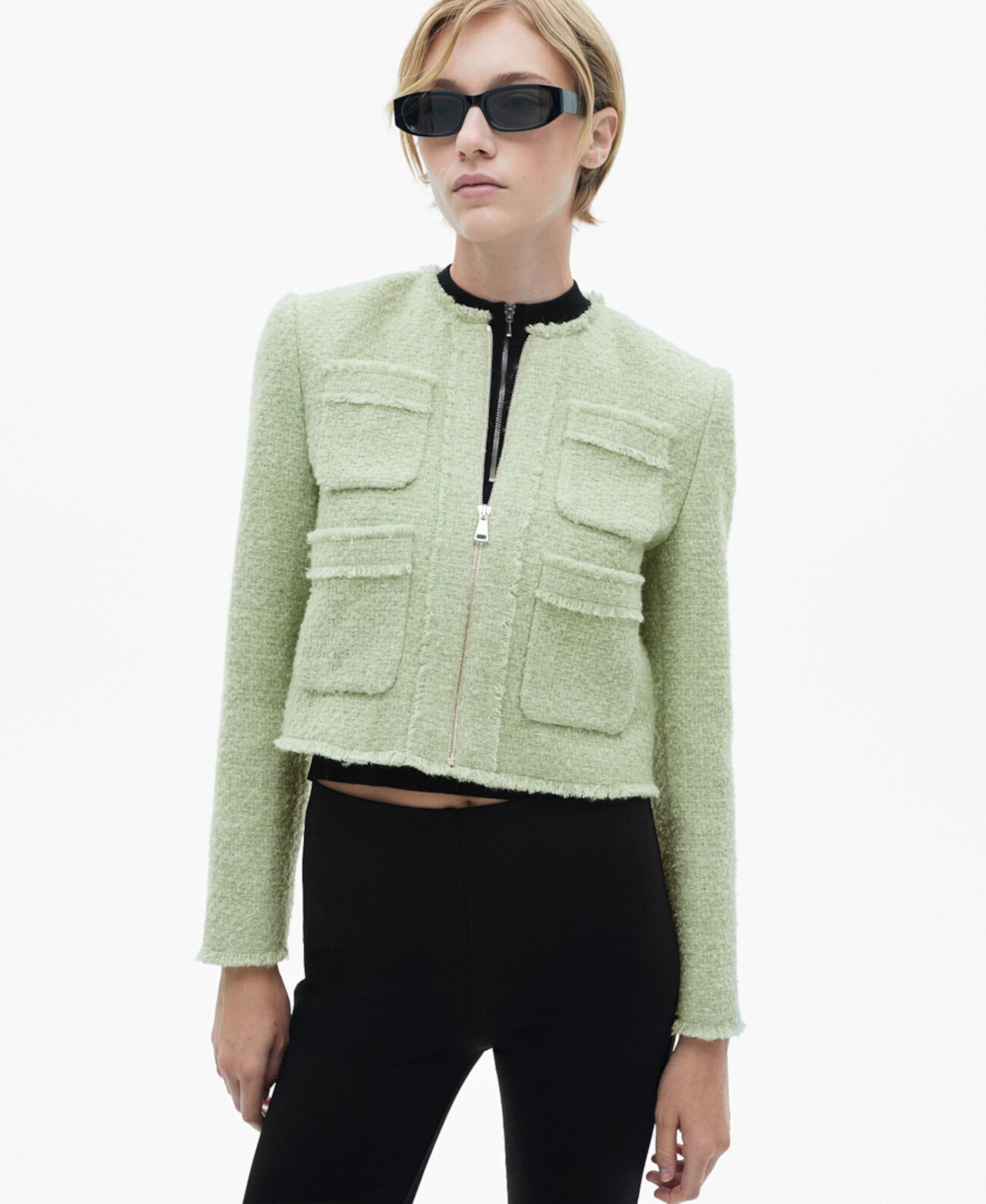 Women's Zipper Detail Tweed Jacket MANGO