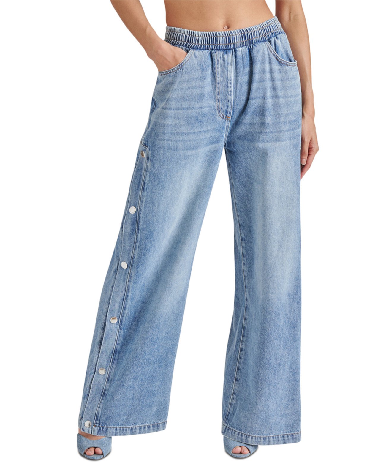 Women's Keenie Side-Snap Wide-Leg Denim Pants Steve Madden