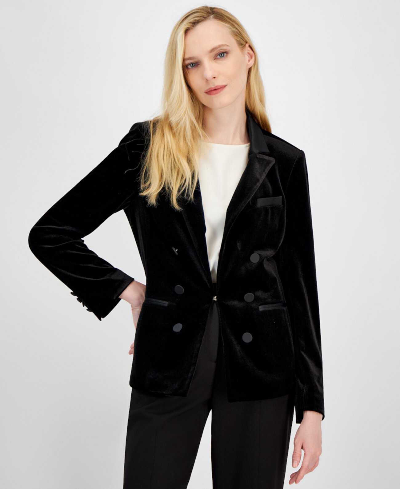 Women's Velvet Faux Double-Breasted Jacket Tahari by ASL