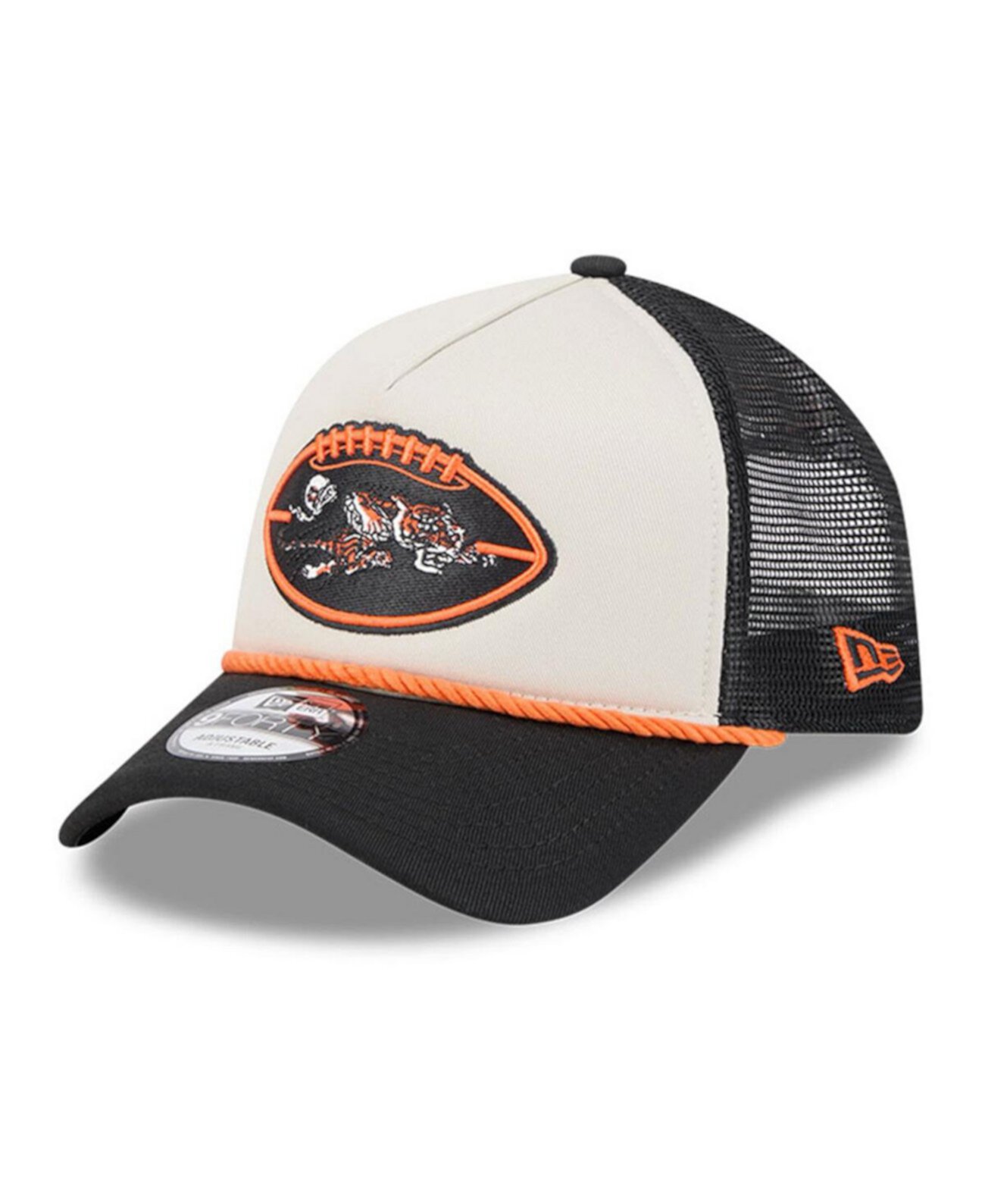 Men's Stone/Black Cincinnati Bengals 2024 Sideline Historic 9FORTY A-Frame Trucker Adjustable Hat New Era