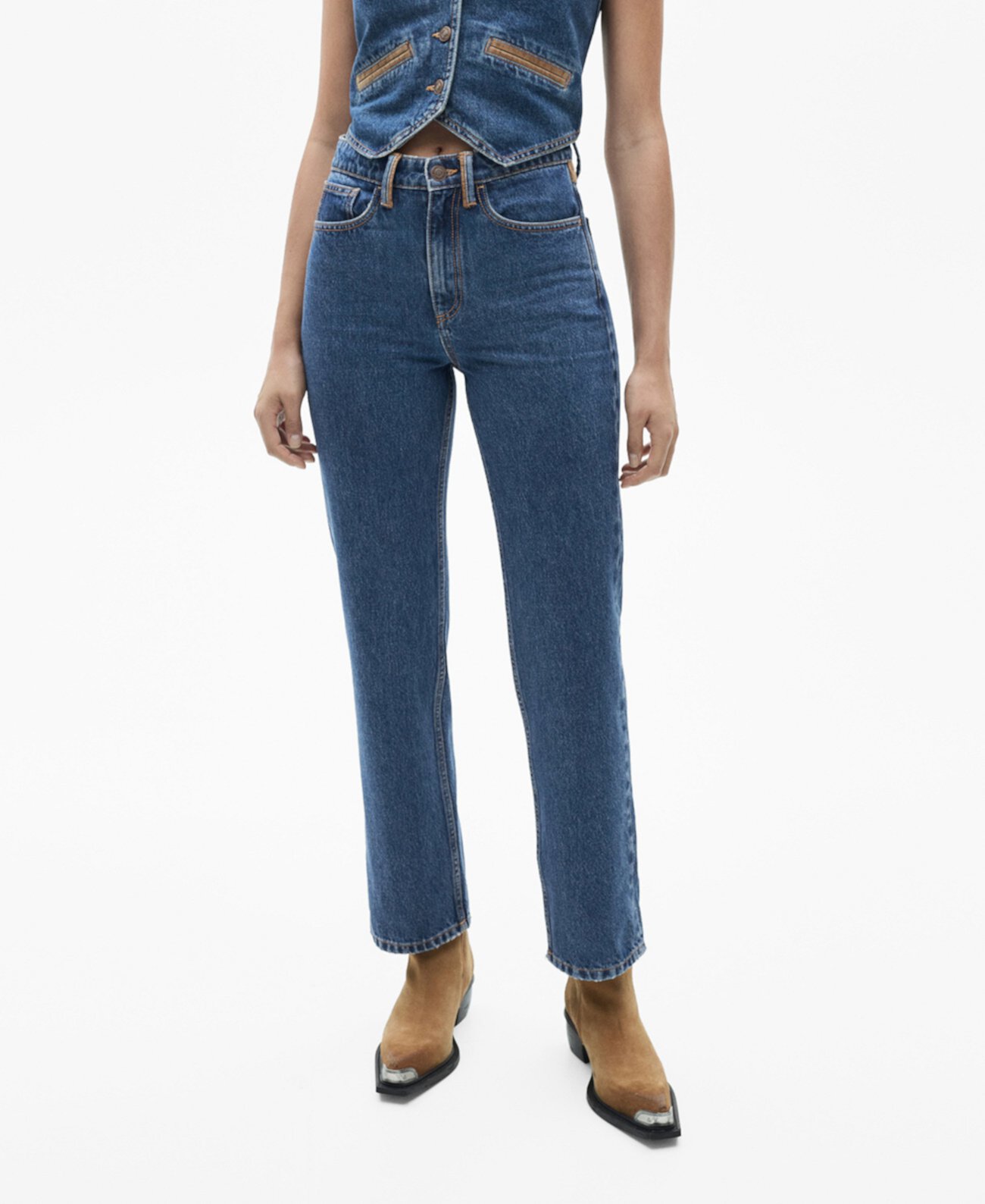 Women's Contrast Details Bannack Jeans MANGO