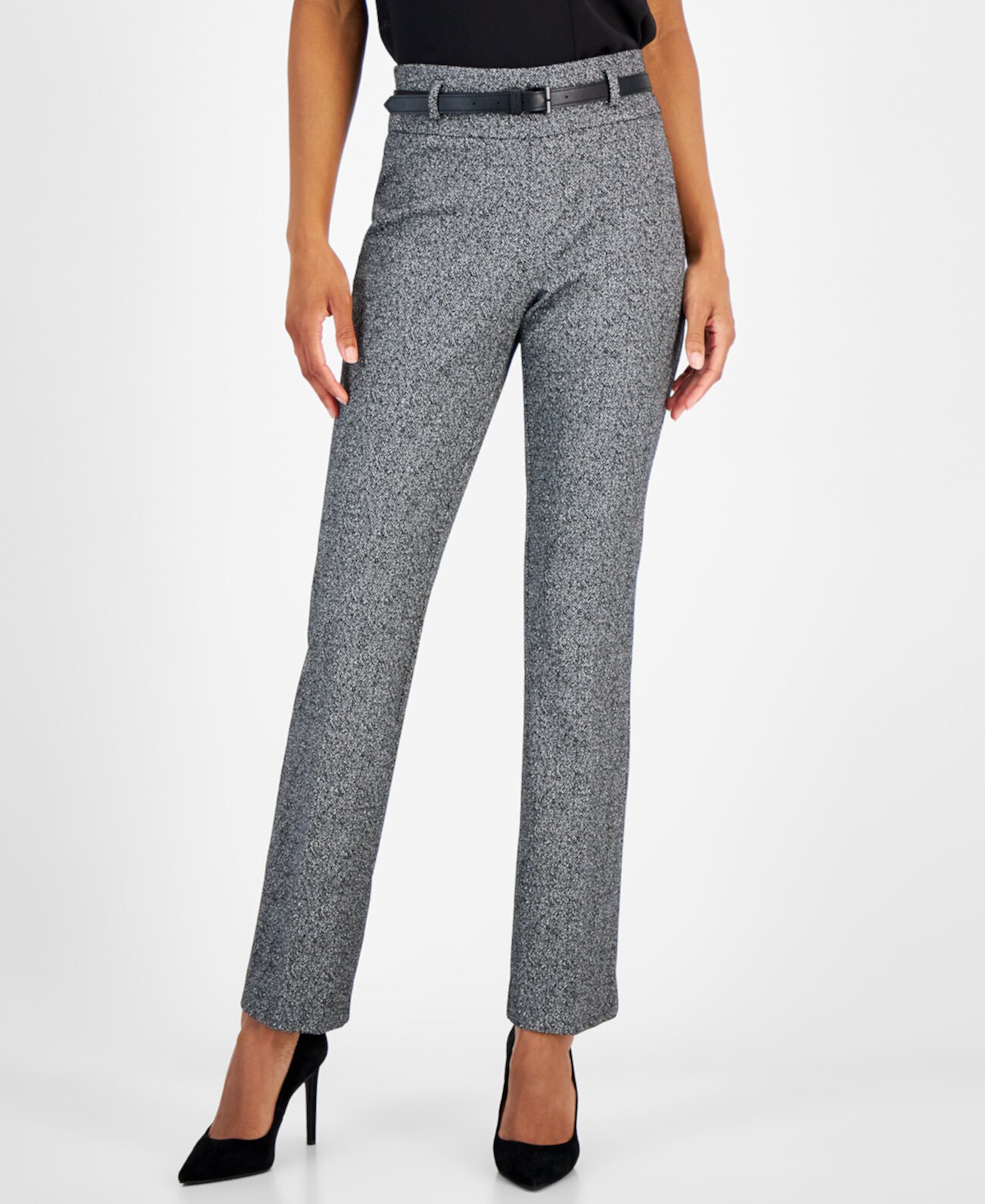 Women's Herringbone High-Rise Belted Bootcut Pants, Regular & Petite Sizes Kasper