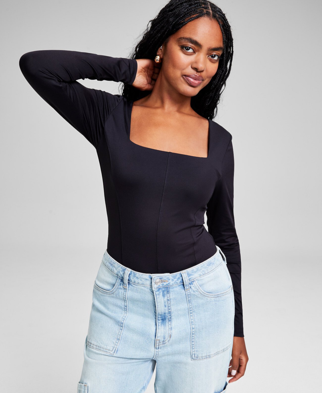 Women's Square-Neck Seamfront Long-Sleeve Bodysuit, Created for Macy's And Now This