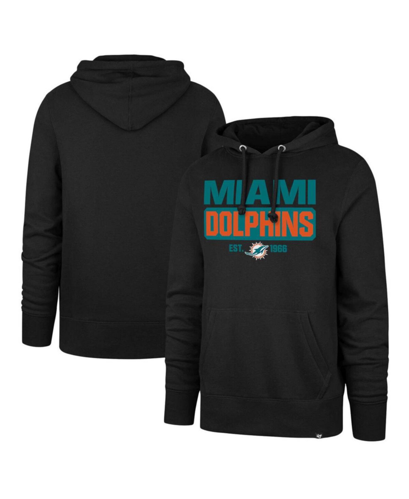 Men's Black Miami Dolphins Box Out Headline Pullover Hoodie '47 Brand