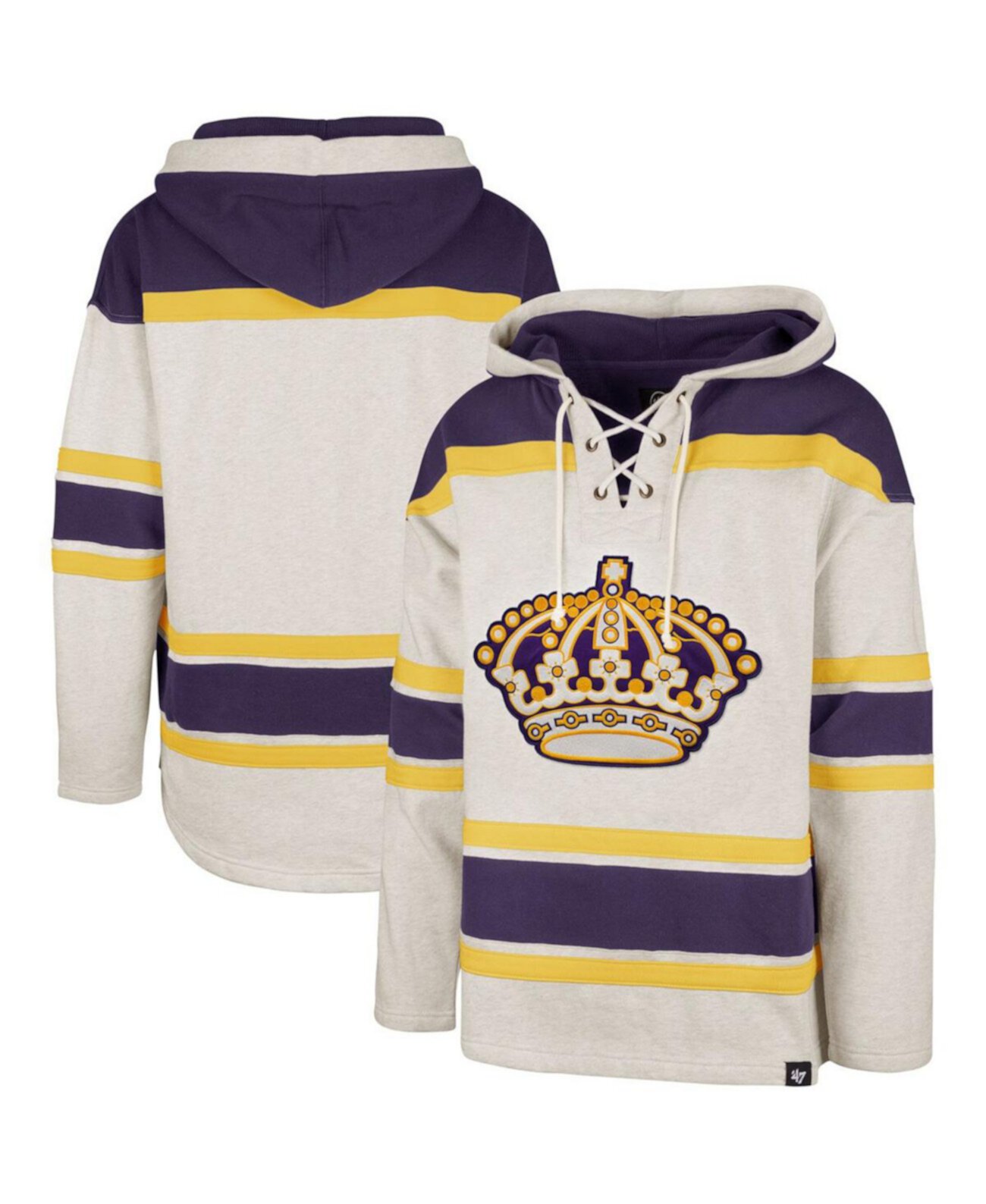 Men's Oatmeal Los Angeles Kings Rockaway Lacer Pullover Hoodie '47 Brand