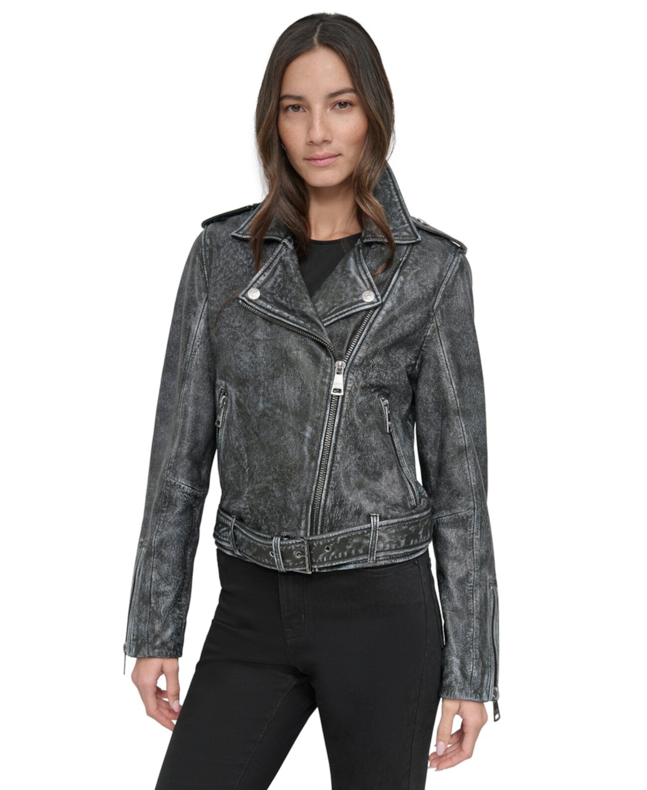 Women's Leather Moto Jacket DKNY