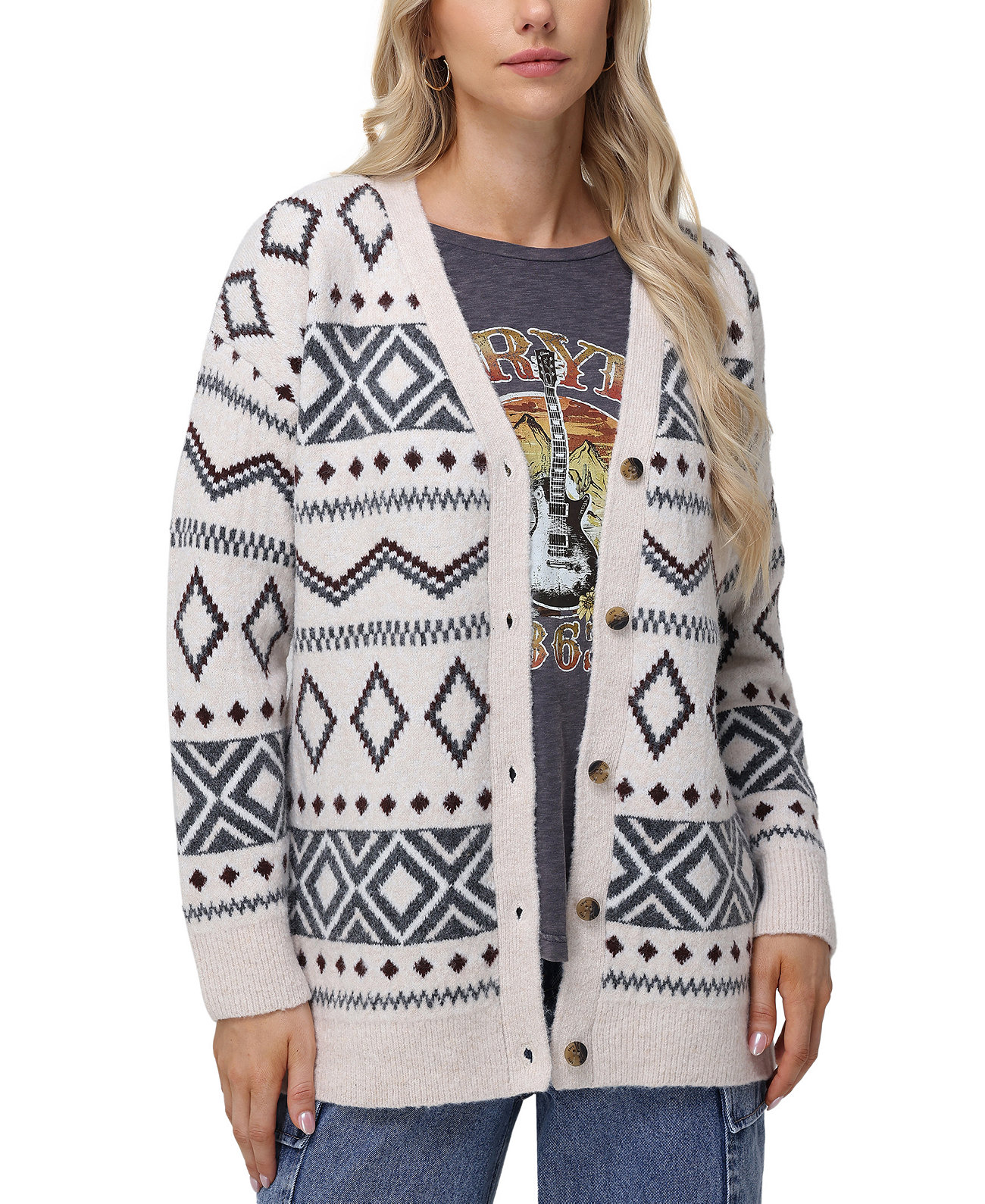 Women's Southwestern Fair Isle Button-Up Cardigan Frye