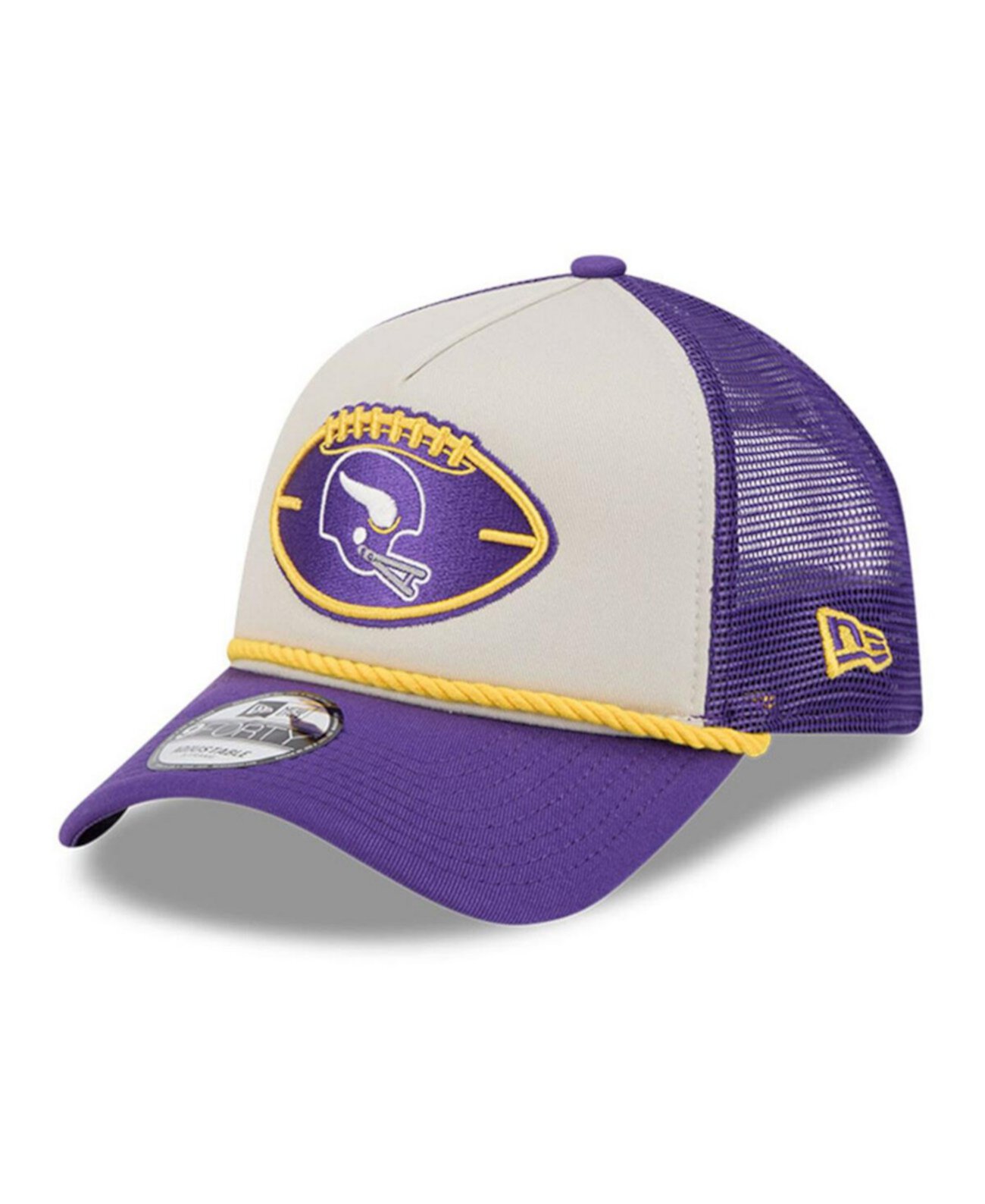 Men's Stone/Purple Minnesota Vikings 2024 Sideline Historic 9FORTY A-Frame Trucker Adjustable Hat New Era