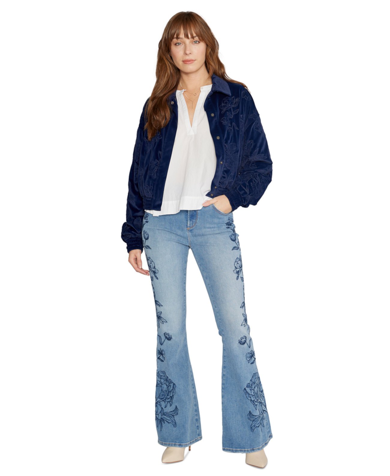 Women's Farrah Embroidered Flare Jeans Driftwood