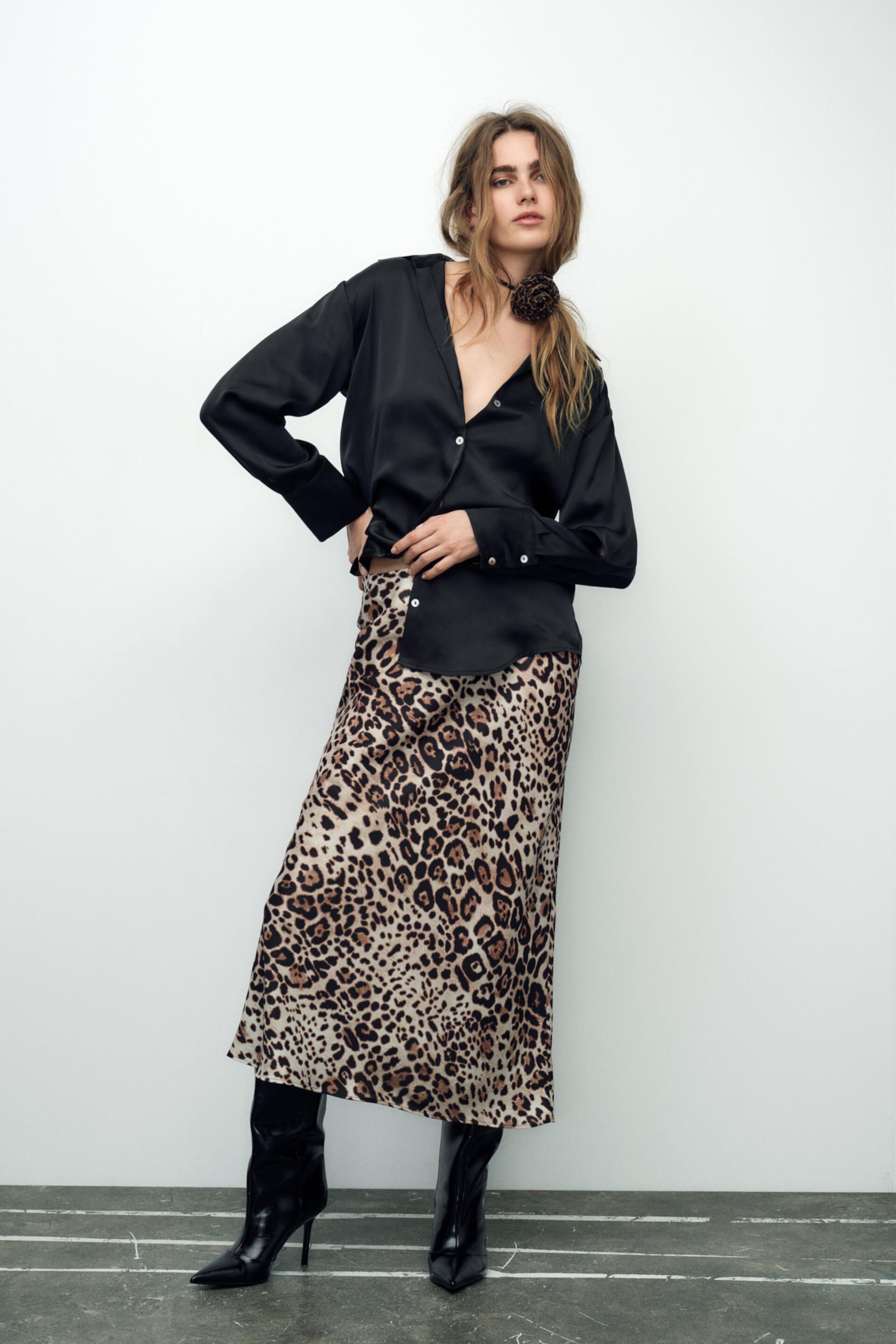 Женская Юбка миди Zara ANIMAL PRINT MIDI SKIRT ZARA