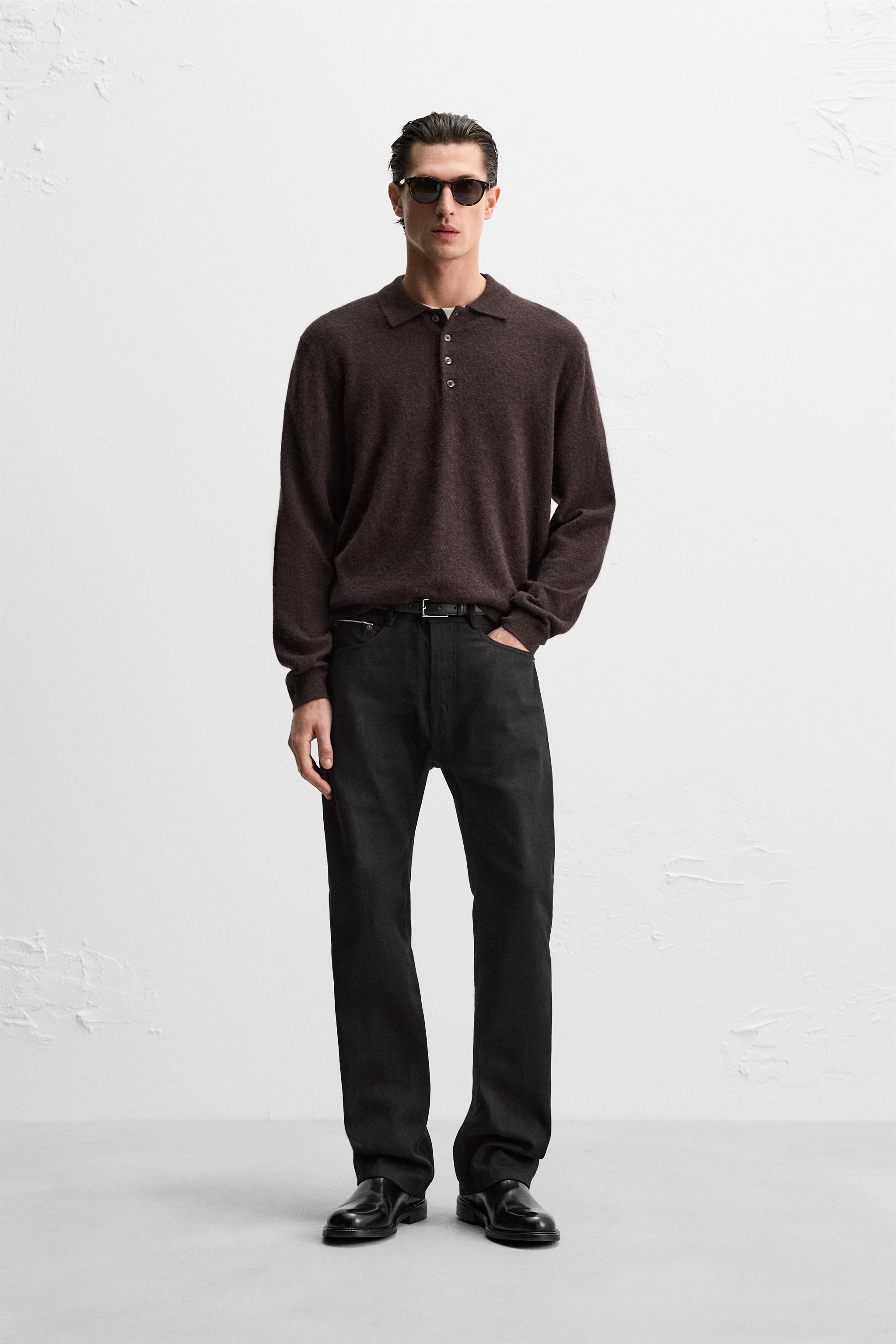 Мужское Поло рубашки ZARA COTTON - WOOL BLEND KNIT POLO ZARA