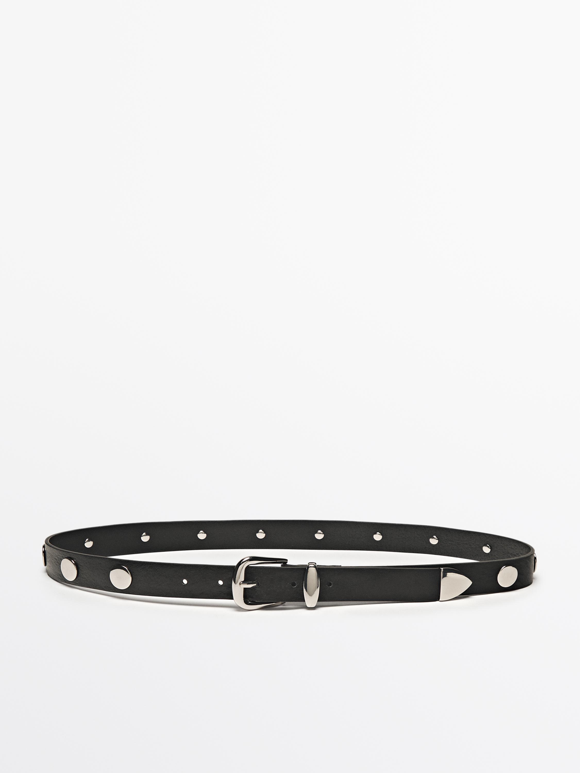 Leather belt with stud details Massimo Dutti