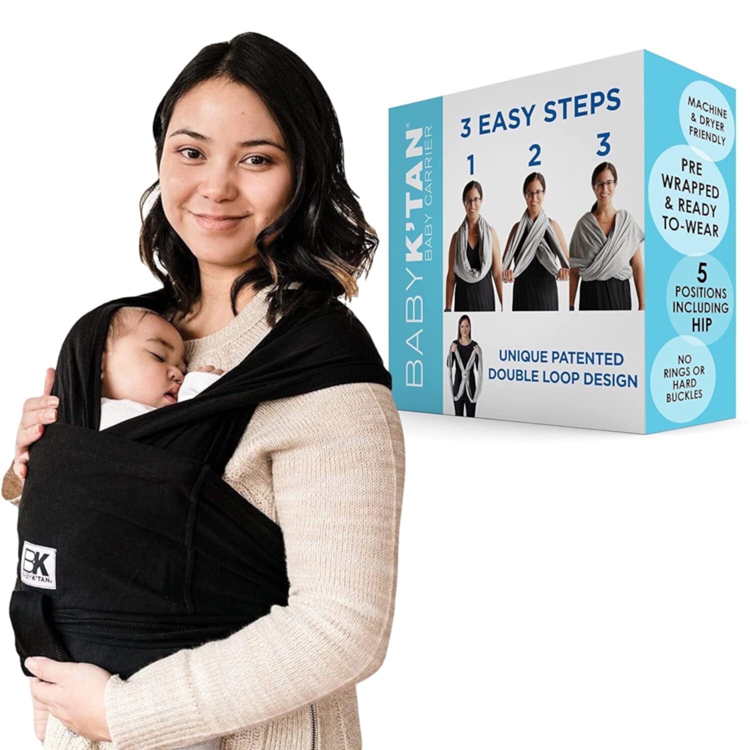 Baby K'tan Organic Baby Wrap Carrier, Soporte Preenvuelto Simple para Bebés y Niños para Portabebés -No Atado O Anillos: Lleva Recién Nacidos hasta 35 lbs, Natural, Mujeres 2-4 (X-pequeño), Hombres Chaqueta hasta 36 Baby K'tan