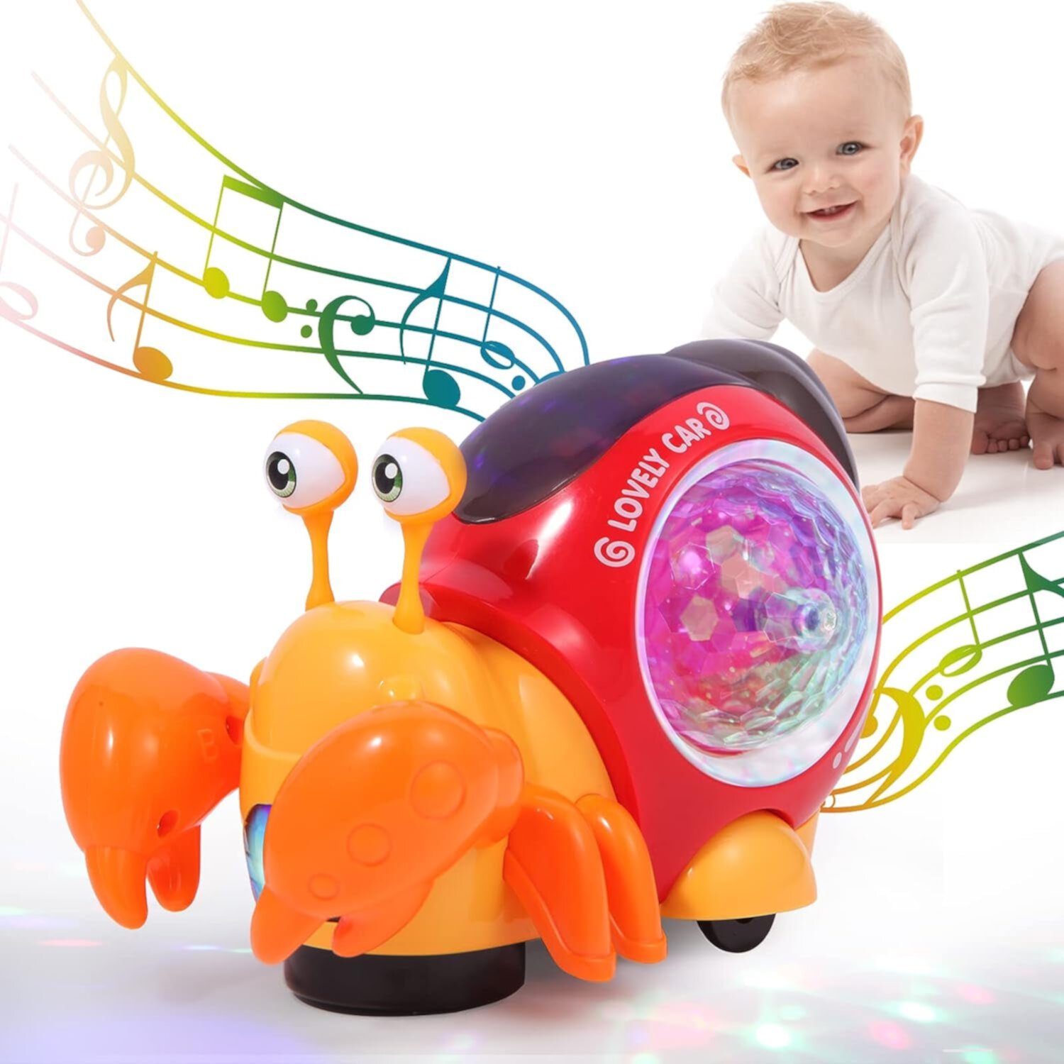 Zmoon Baby Crawling Musical Toys with LED Lights and Music, Baby Walking Tummy Time Crab Toy Interactive Toddler Toy for 1 Year Old Boy Girl Zmoon