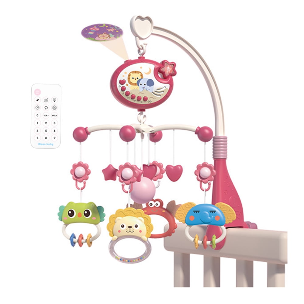 Cute Baby Crib Mobile with Music Lights Star Projection Hanging Rotating Toys Baby Crib Toys with Remote Contorl Infant Bed Decoration for Baby Boys Girls Leyfeng