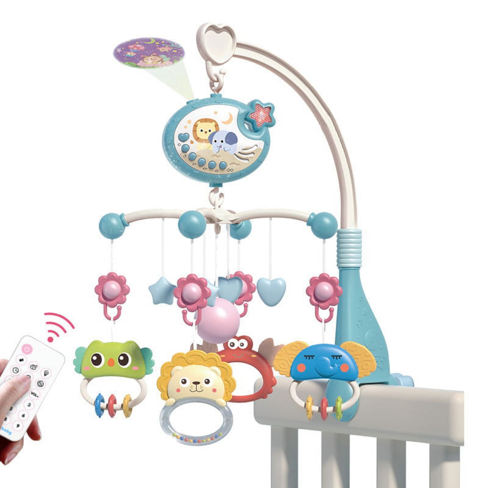 Musical Baby Crib Mobile Toys with Projection Function Lights, Hanging Rotating Animal Rattles and 400 Melodies Music Box with Remote Control, Baby Toys for Newborn 0-24 Months BODY404