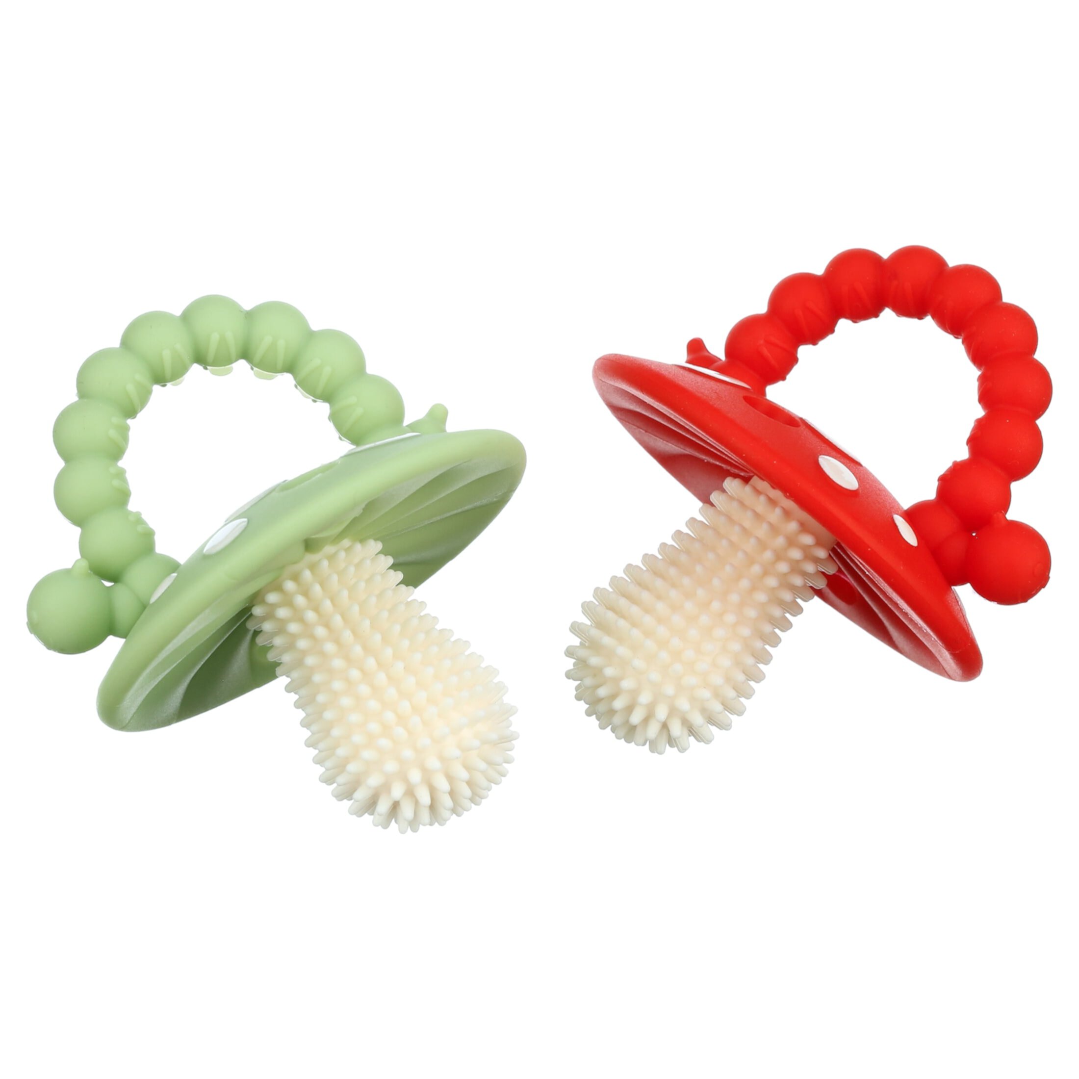 RaZbaby Chompy Teether Toy 3m+ (2-Pack), BPA-Free Silicone, Soothes Sore Gums - Red/Pink RAZBaby