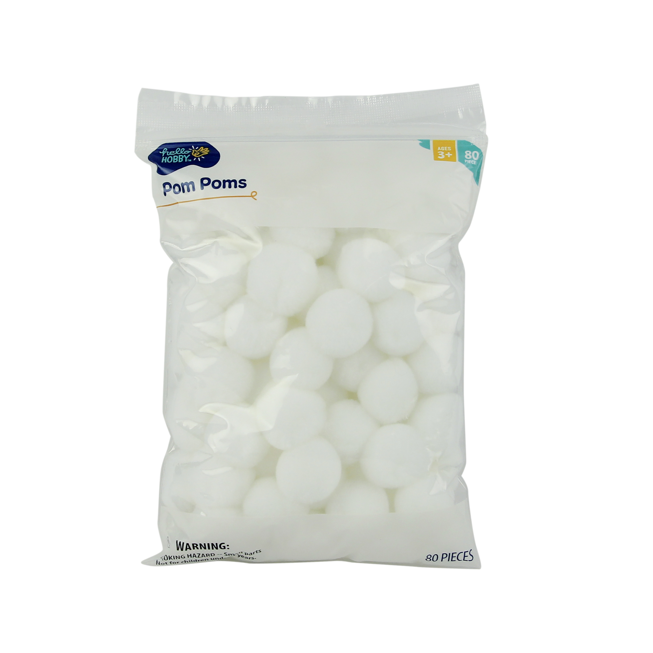 Hello Hobby 80pc 1inch Pom Poms, White Hello Hobby