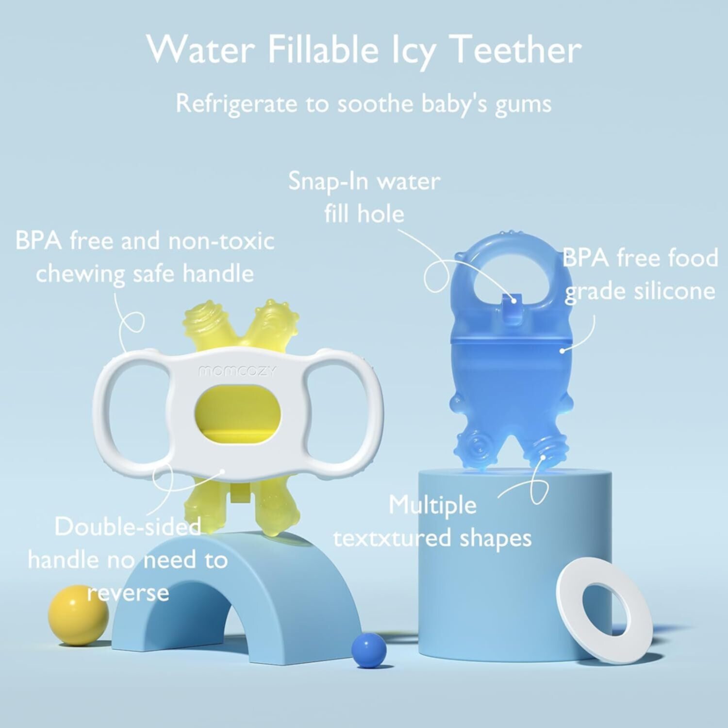 Momcozy Baby Teether Toys, Water Fillable Teether Silicone Cold Teether for 0-12 Months, 2 Pcs Momcozy