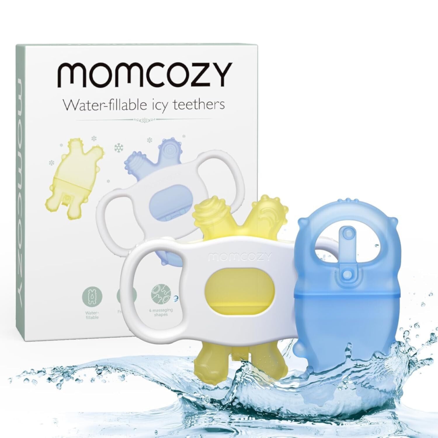 Momcozy Baby Teether Toys, Water Fillable Teether Silicone Cold Teether for 0-12 Months, 2 Pcs Momcozy