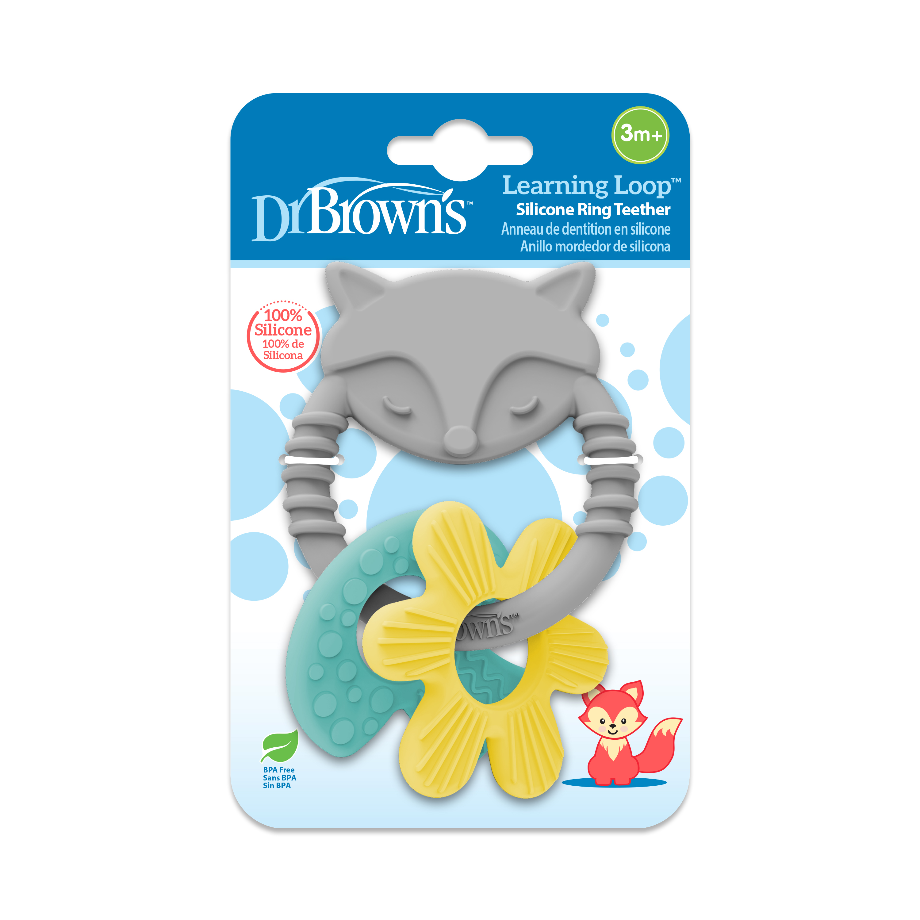 Dr. Brown's Learning Loop Fox, Baby Teether Rings, Multiple Textures, 100% Silicone, 3m+, 1 Pack Dr. Brown's