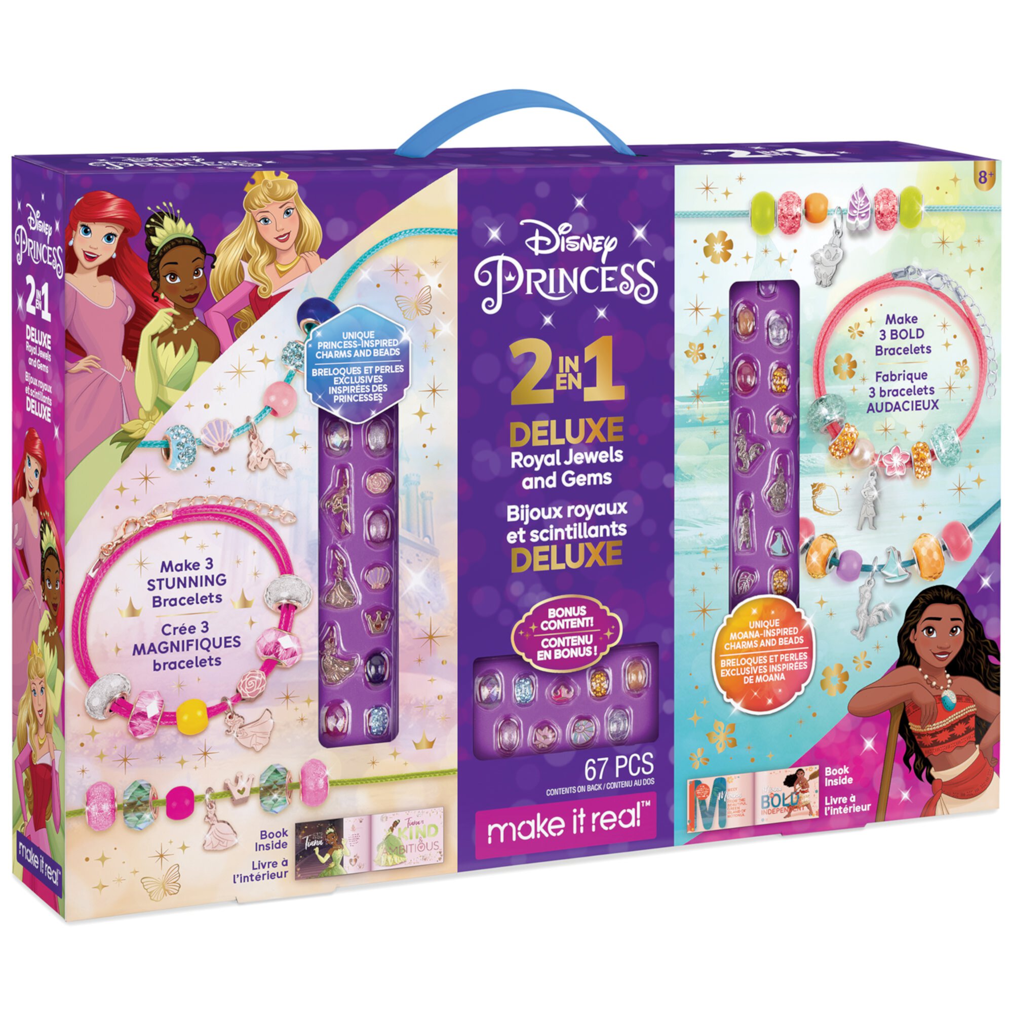 Disney Princess 2-in-1 Deluxe Royal DIY Jewels & Gems Kit- Create 6 Princess Charm Bracelets, 67 Piece,  Ages 8+ Disney Princess