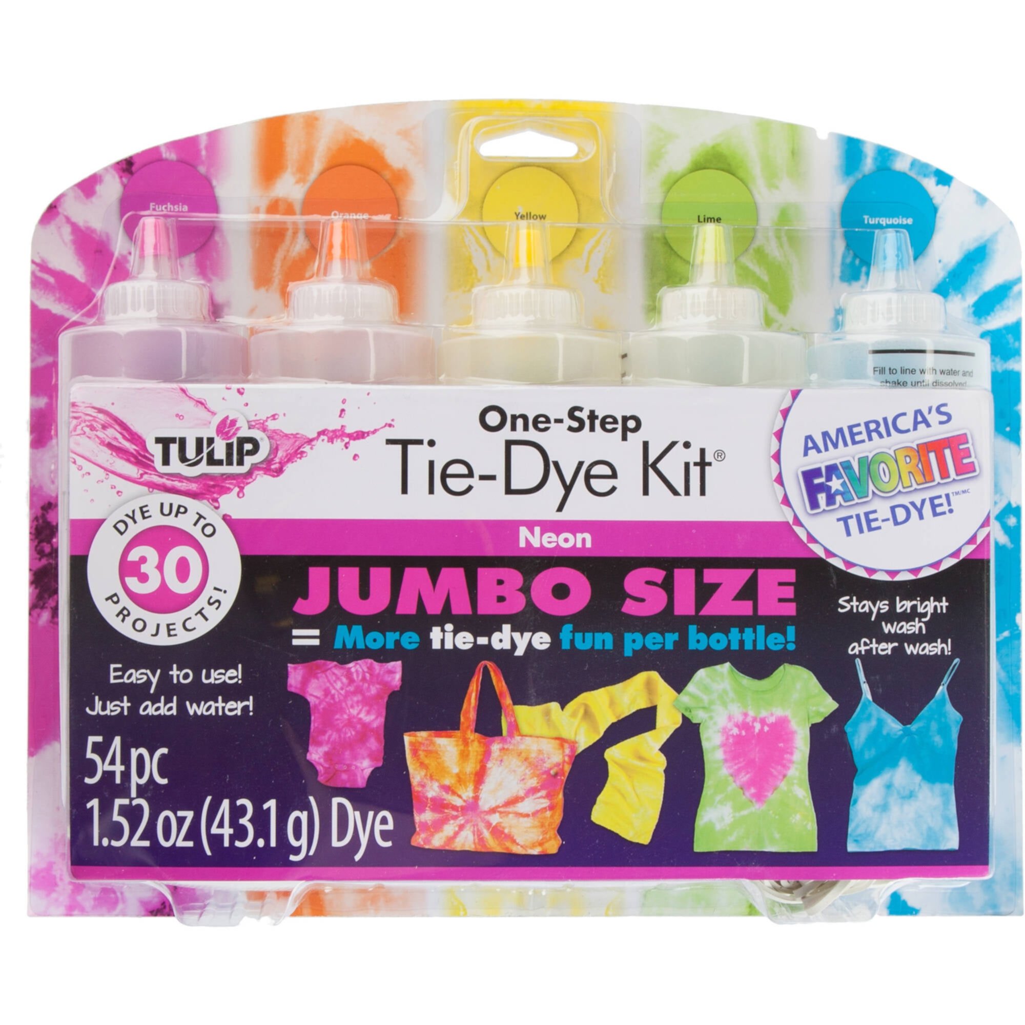 Tulip 5 Color One-Step Tie-Dye Kit Rainbow, Bright Colors in 8 fl oz bottles Tulip