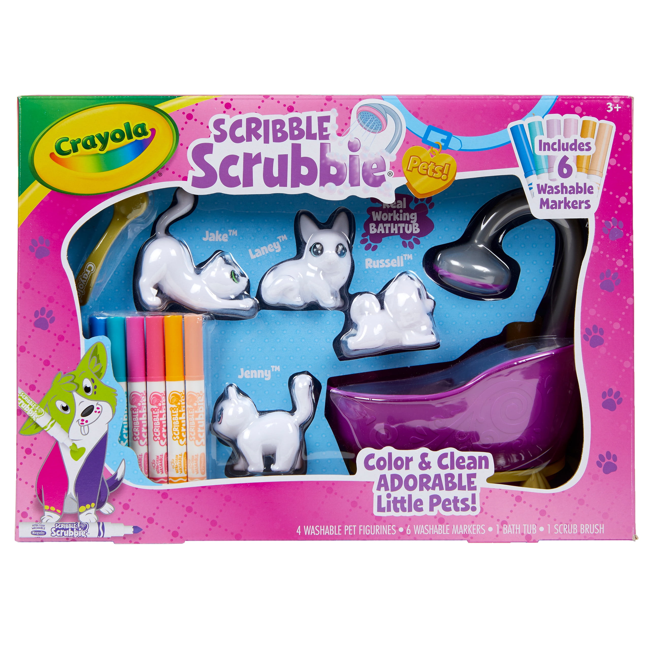 Crayola Scribble Scrubbie Pets Glam Tub, Holiday Gift for Kids, Color & Wash Toy Animal Set Crayola