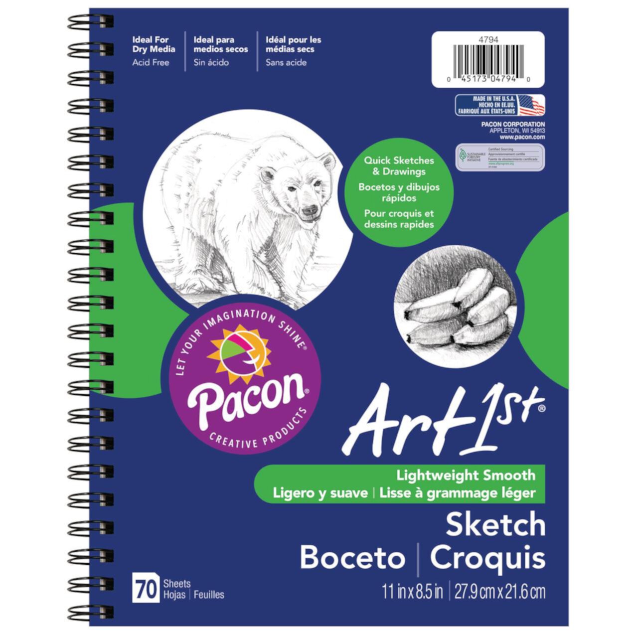 Art1st Sketch Diary, 60 lb, 11 x 8.5, White, 70 Sheets Pacon