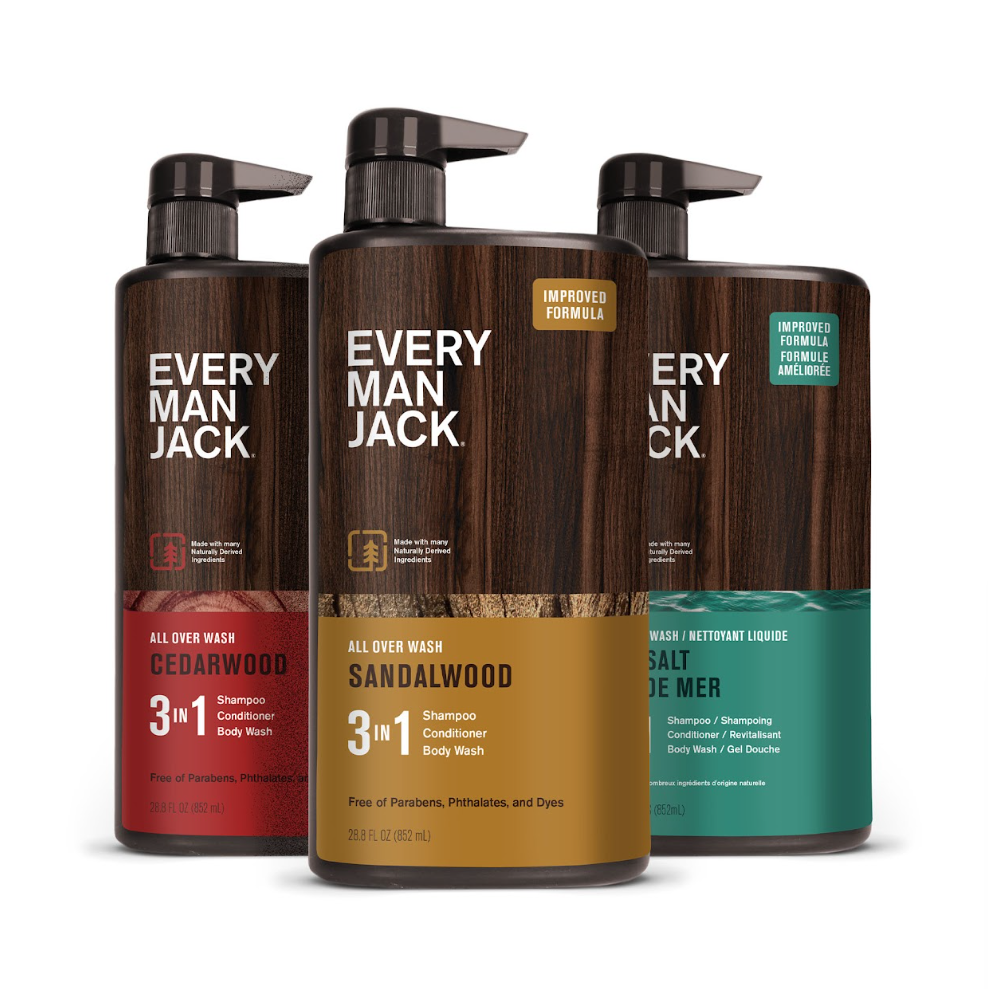 Every Man Jack Mens 3-in-1 All Over Wash Variety Pack - Cedarwood, Sandalwood, & Sea Salt, 28.8 oz Every Man Jack